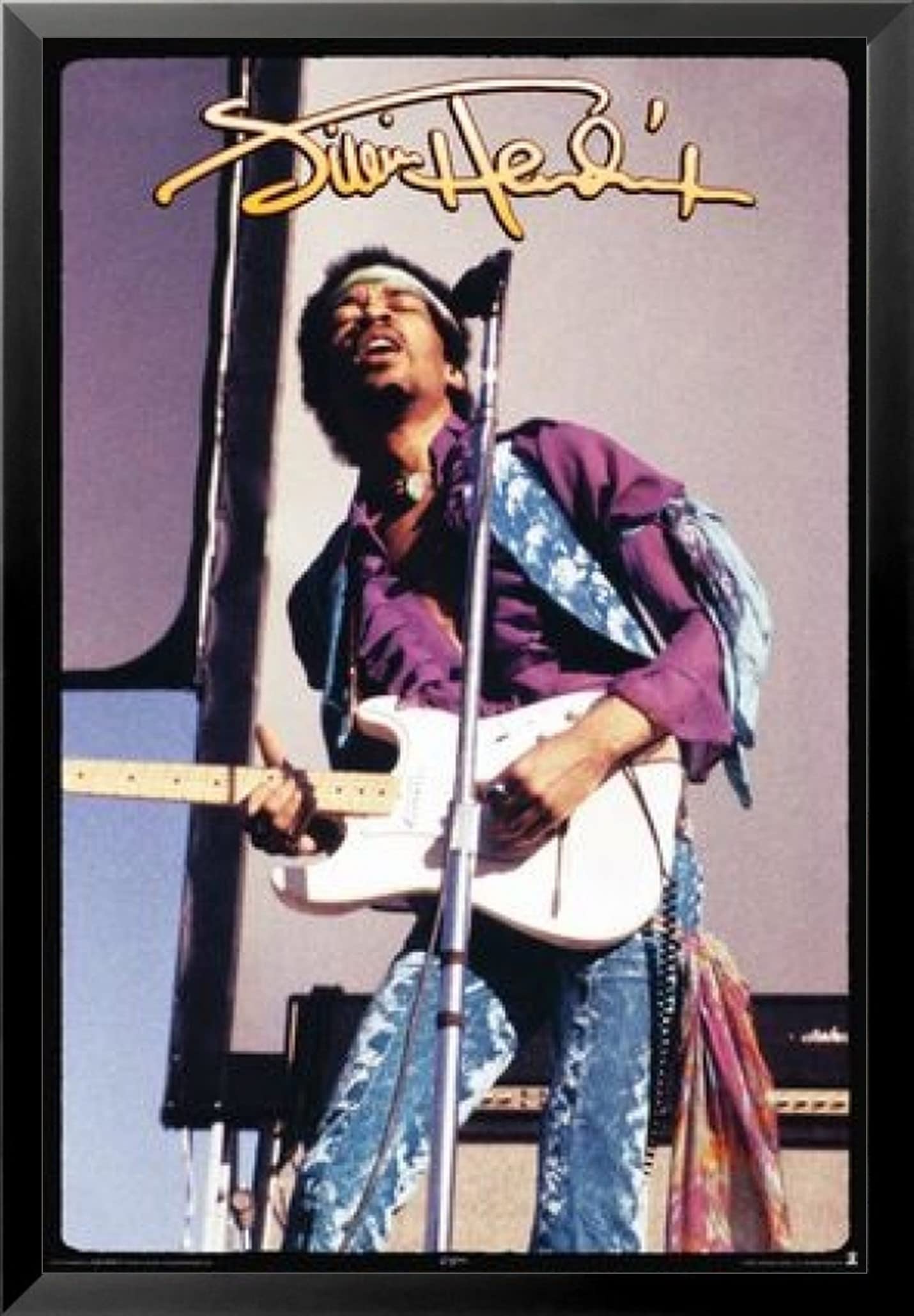 Framed Jimi Hendrix Rock with Guitar 36x24 Music Art Print Poster - Vintage Rock Wall Decor for Living Room, Bedroom & Music Studio