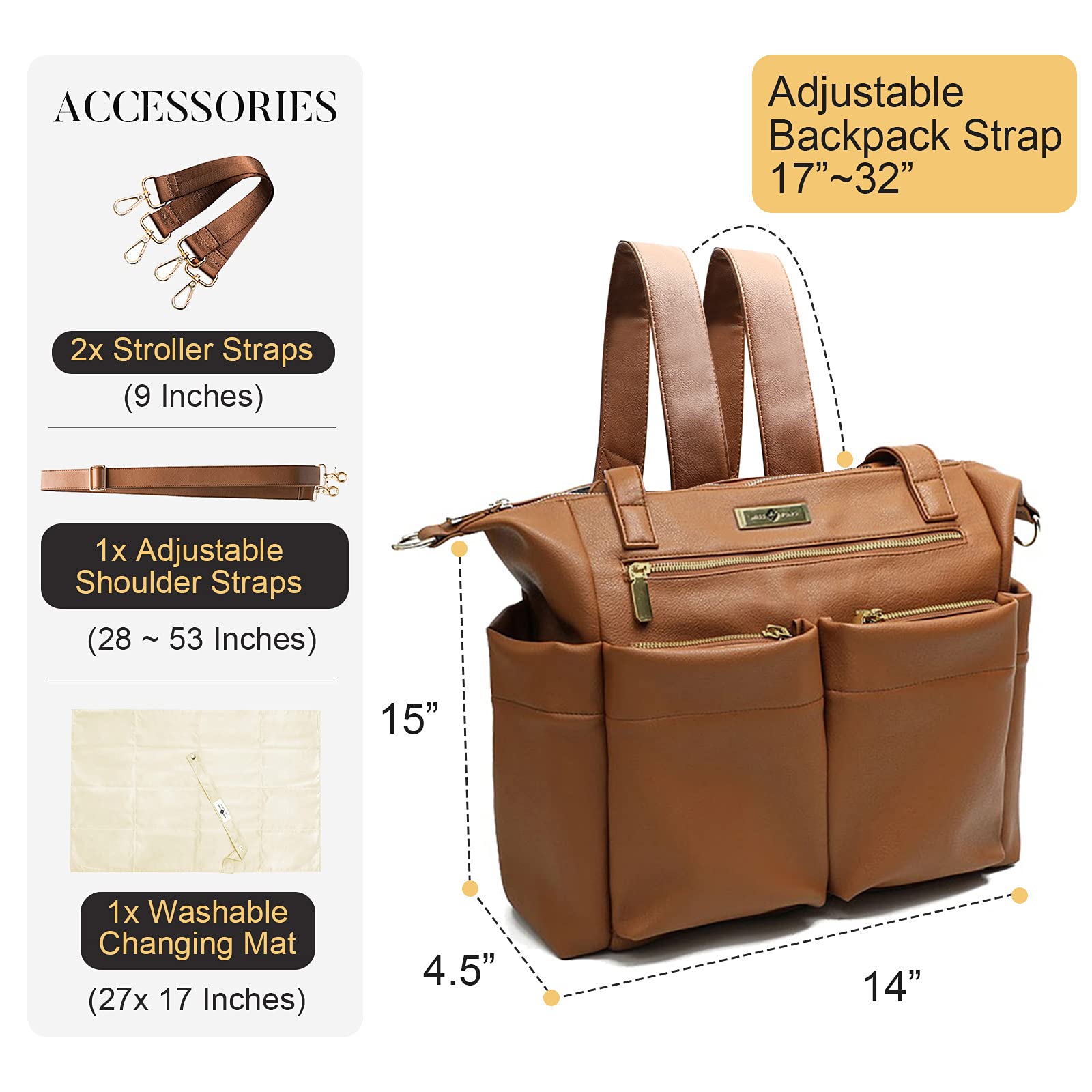 Miss Fong Premium Leather Diaper Backpack - Stylish Baby Bag with Changing Pad | Perfect for Travel, Daycare & On-the-Go Parents