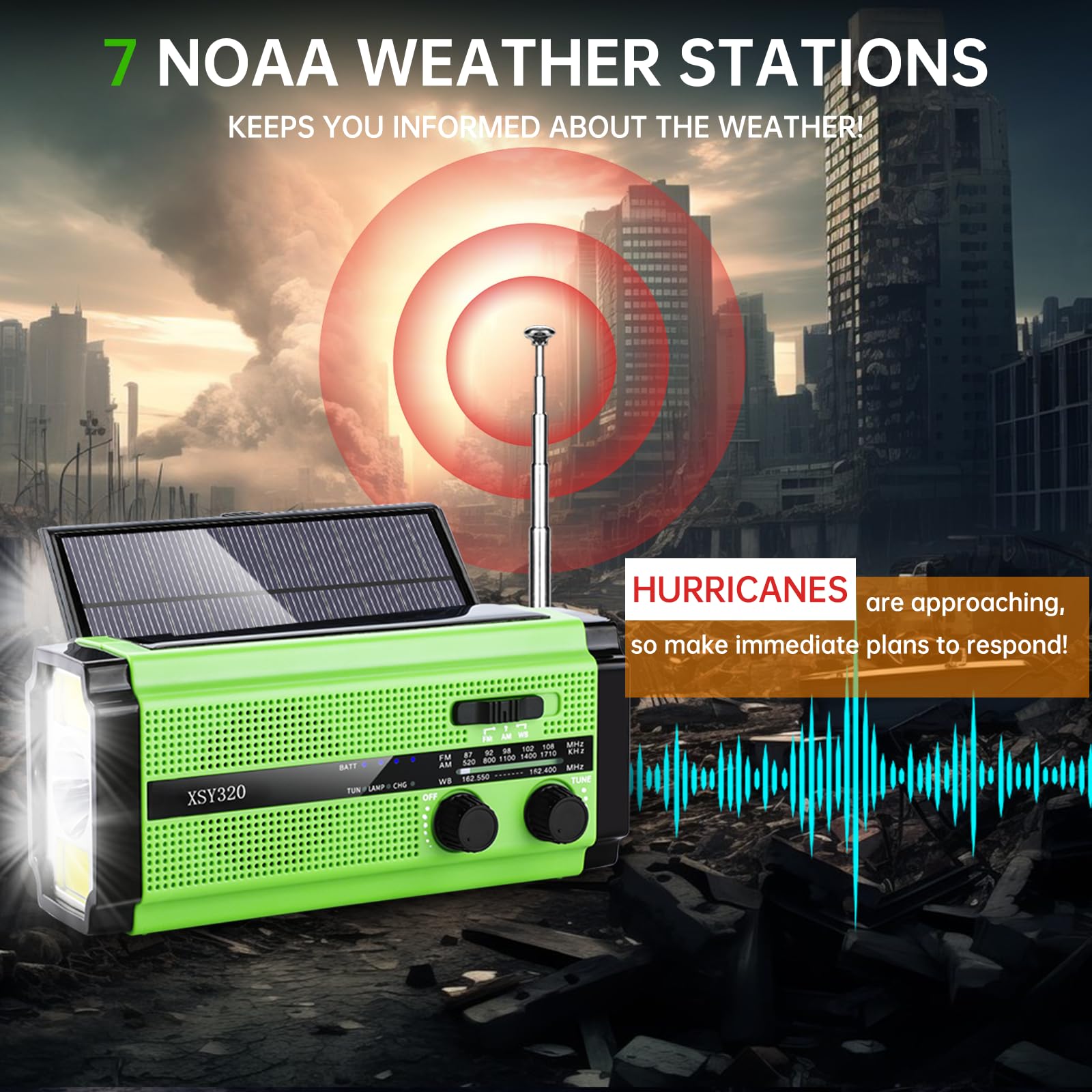 Emergency Survival Radio - Solar, Hand Crank & 5000mAh Battery Powered AM/FM/NOAA Weather Radio with USB-C Charger, AAA Backup, 3-Mode Flashlight & Reading Lamp, SOS Alert & Phone Power Bank - Perfect for Camping, Hiking, Storms and Power Outages