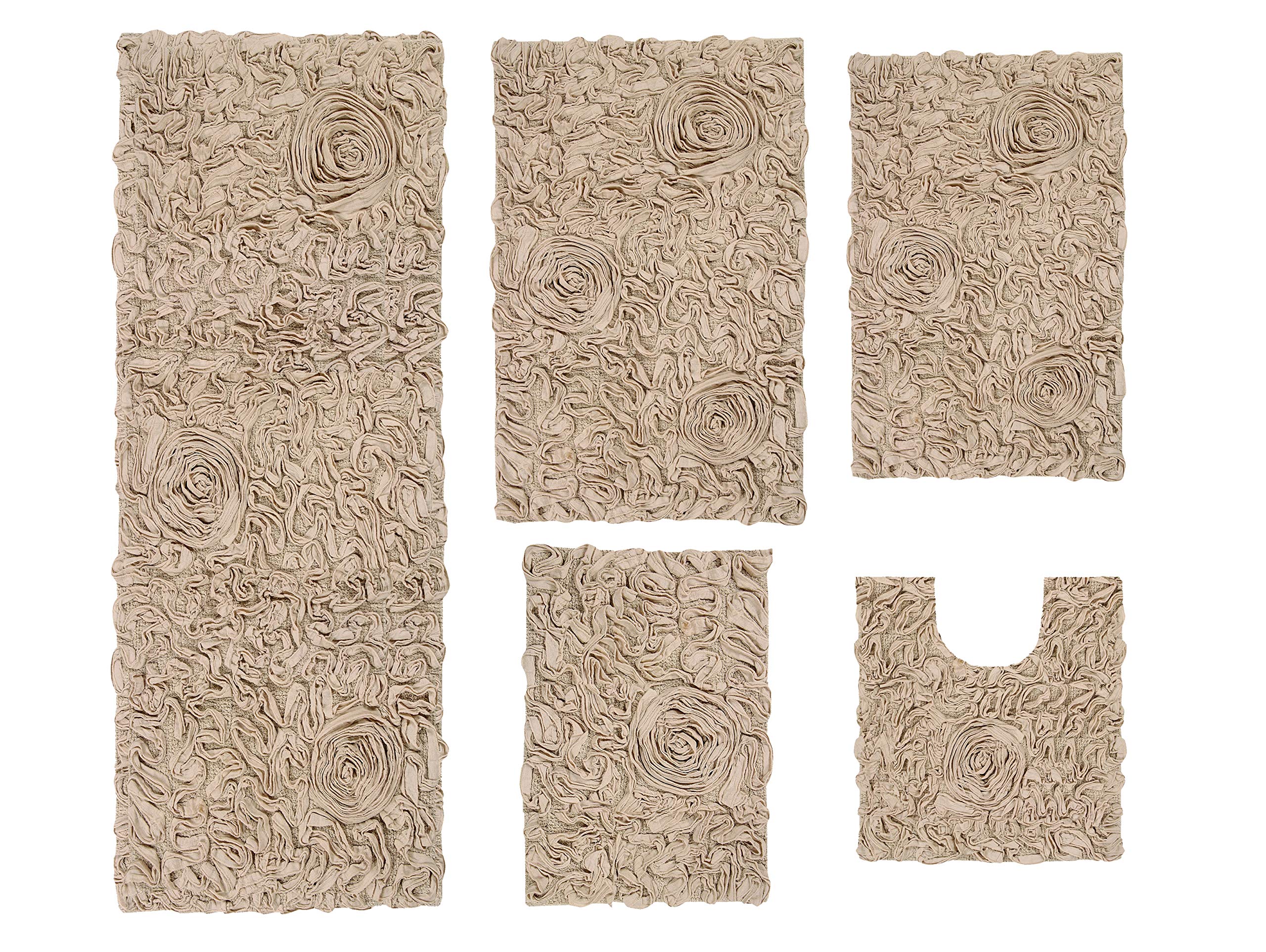 Home Weavers Bell Flower Collection 100% Cotton Tufted Bath Rugs - Ultra Soft & Absorbent Non-Slip Bathroom Mats Set (5-Piece with Runner) - Machine Washable for Easy Care - Perfect for Bathroom, Spa & Master Suite Decor