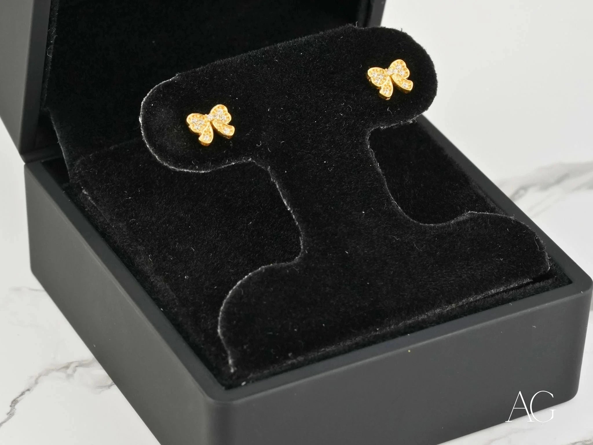 18K Gold CZ Bow Earrings for Women - Elegant Cubic Zirconia Stud Earrings - Perfect for Weddings, Parties & Everyday Wear