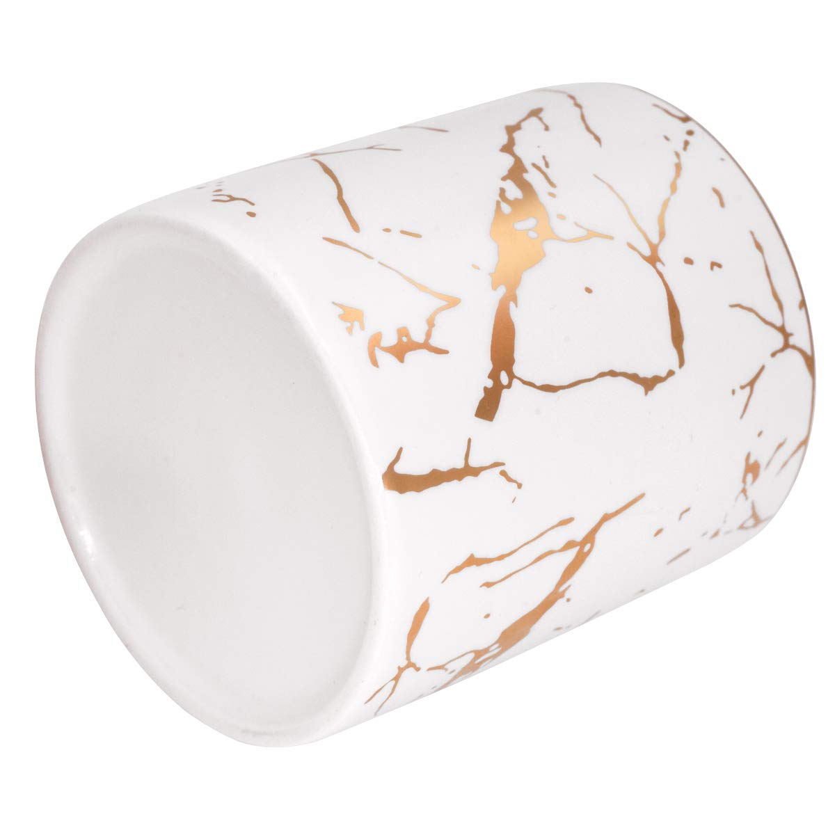 Ceramic Pen Holder for Desk - Marble Pencil Cup Organizer for Office & Makeup Brushes (White)