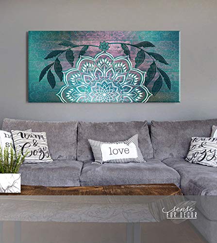 Boho Mandala Wall Hanging - Handmade Macrame Wall Art for Bedroom & Living Room Decor - Boho Headboard in Teal (60