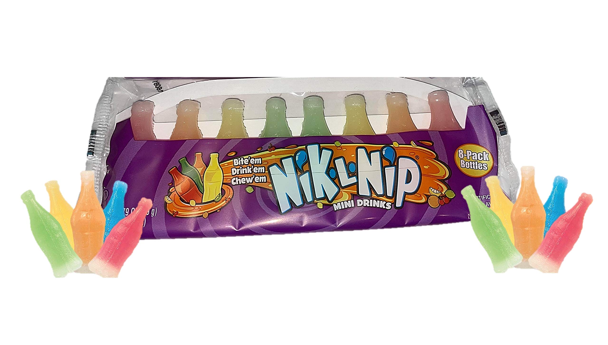 Nik-L-Nip Wax Bottle Candy - 8 Pack Retro Sugar Drink Treats for Kids & Adults - Perfect for Birthday Parties, Halloween Favors & Nostalgic Snacking