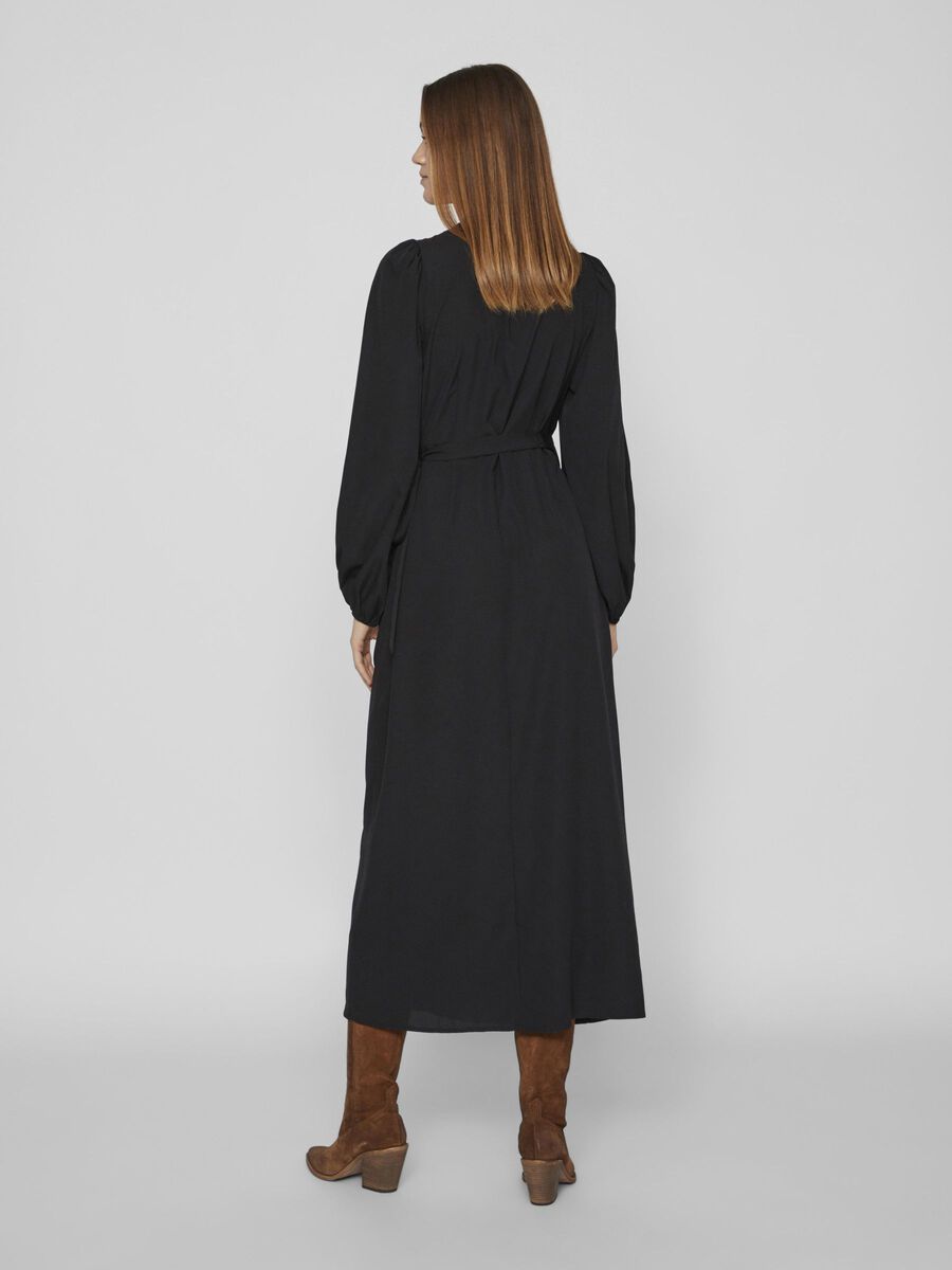 GRAFFY Women's Long Wrap Dress - Elegant Black Maxi Dress for Casual, Office & Evening Wear | Flattering & Comfortable Wrap Around Design