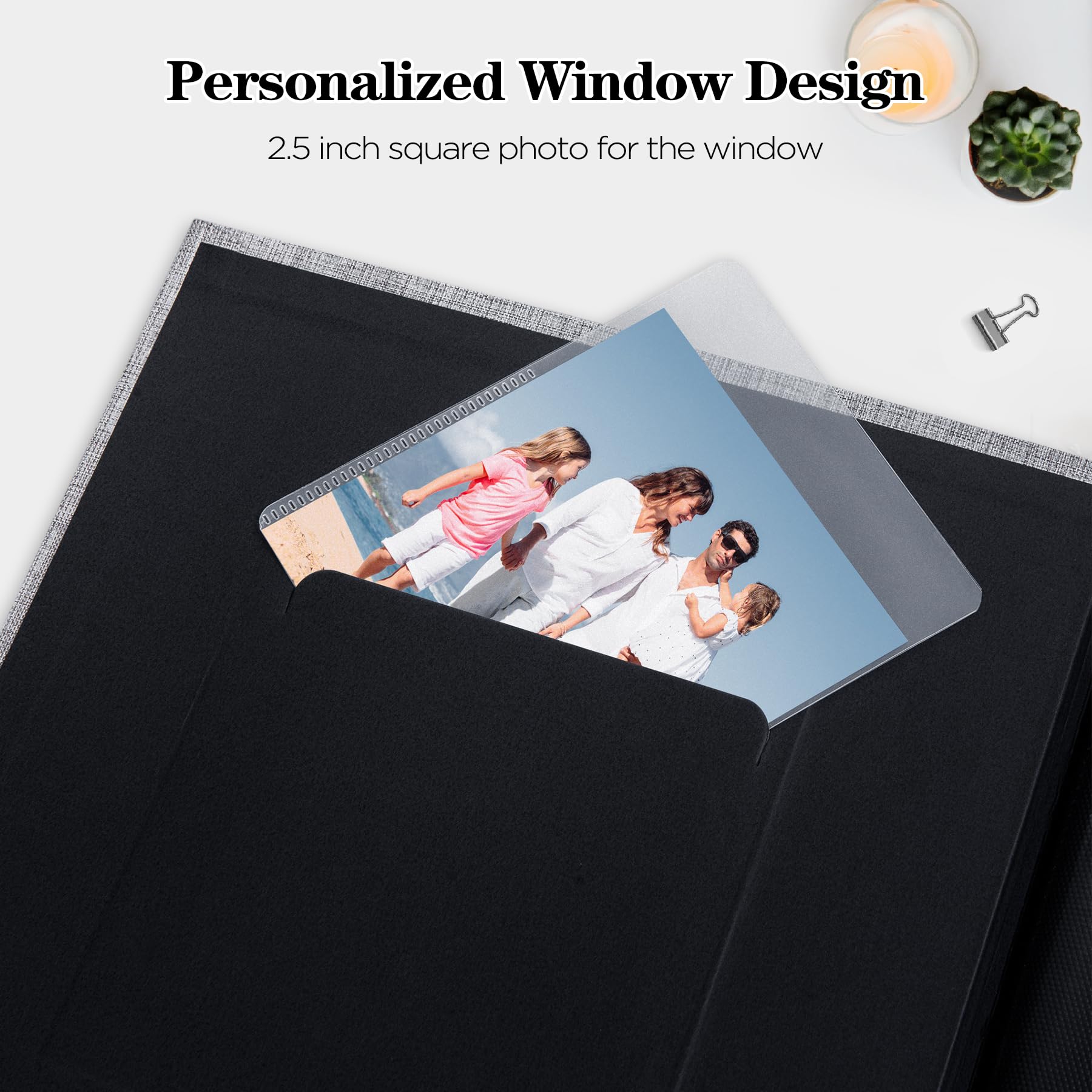 2 Pack Small 4x6 Photo Album with Linen Cover & Display Window - Holds 52 Vertical Pockets for Artwork, Postcards, Pictures Storage - Perfect for Wedding, Baby Photos & Travel Memories (Black)