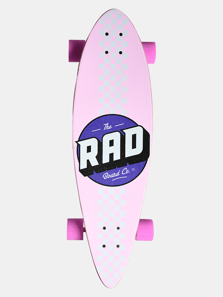 Rad Pintail Mini Checker Stripe Complete Skateboard - Pink & Black Design for Street Skating & Commuting