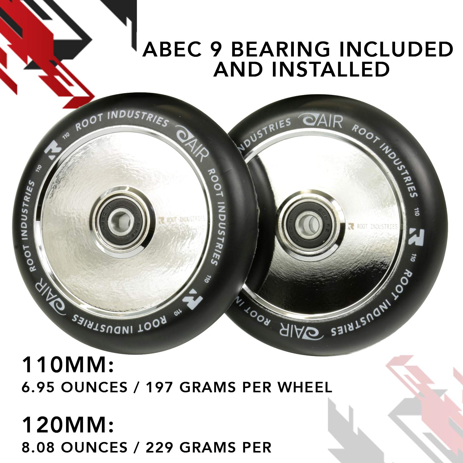 Root Industries 120mm Air Wheels for Kids - High-Performance Skateboard & Scooter Wheels - Perfect for Outdoor Play, Skate Parks & Smooth Rides