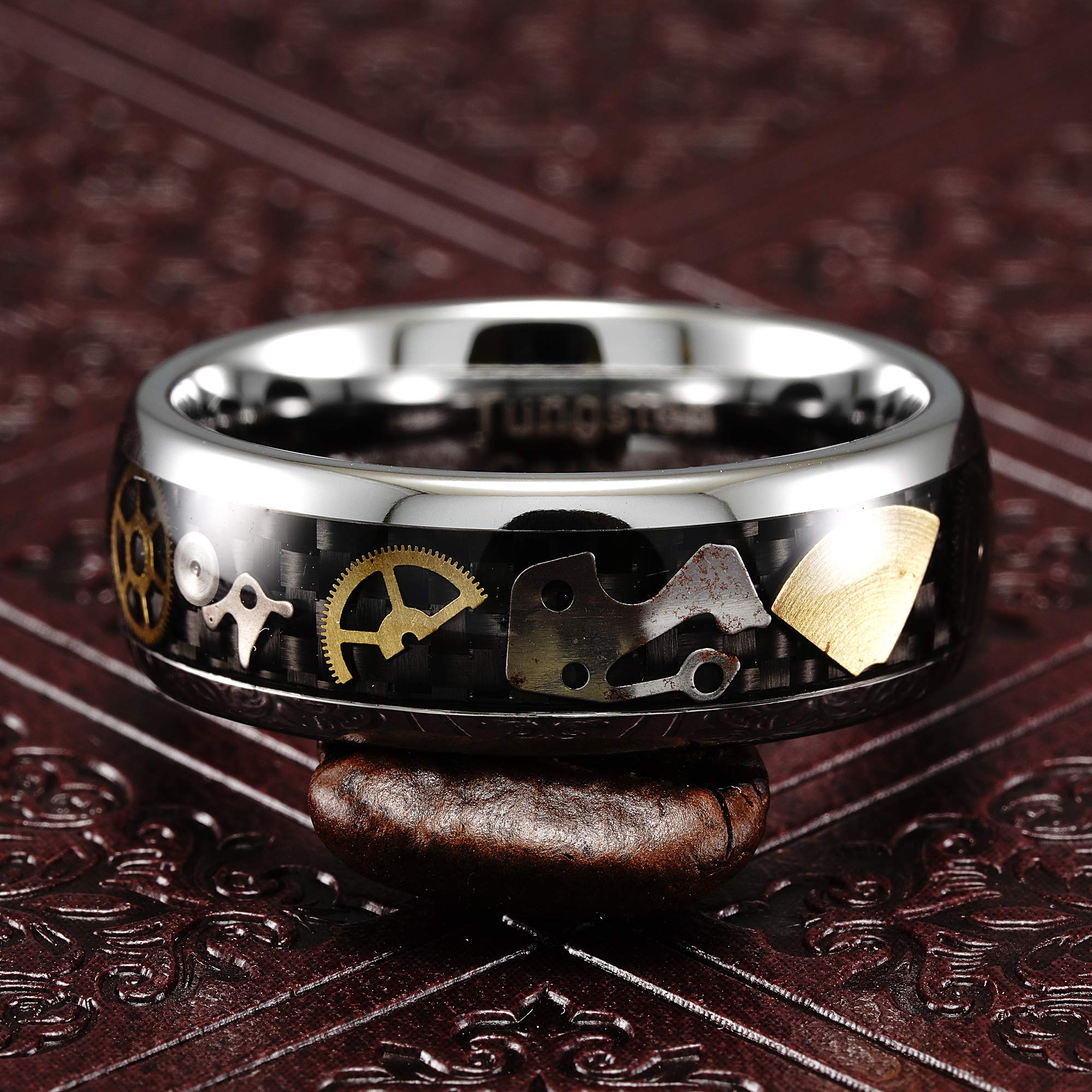 Steampunk Gear Tungsten Rings for Men - Wedding Band, Promise & Engagement Ring - Size 6 to 16 - Durable 100S Jewelry for Everyday Wear & Special Occasions