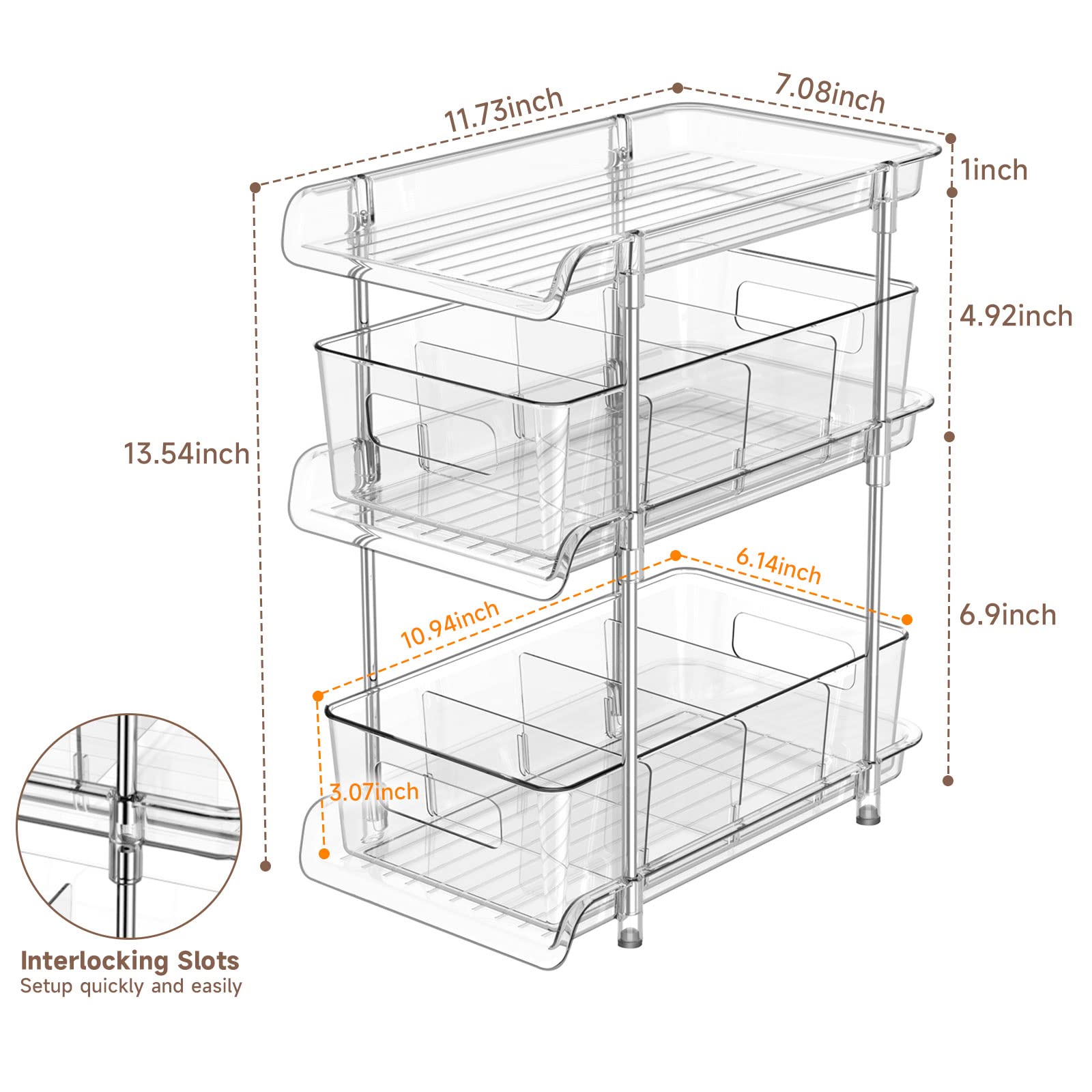 3-Tier Clear Bathroom Organizer with Dividers - Multi-Purpose Pull-Out Pantry Storage - Under Sink Closet Organizer - Vanity Skincare & Cosmetic Organizer - Perfect for Bathroom, Kitchen, Bedroom, and Office Organization