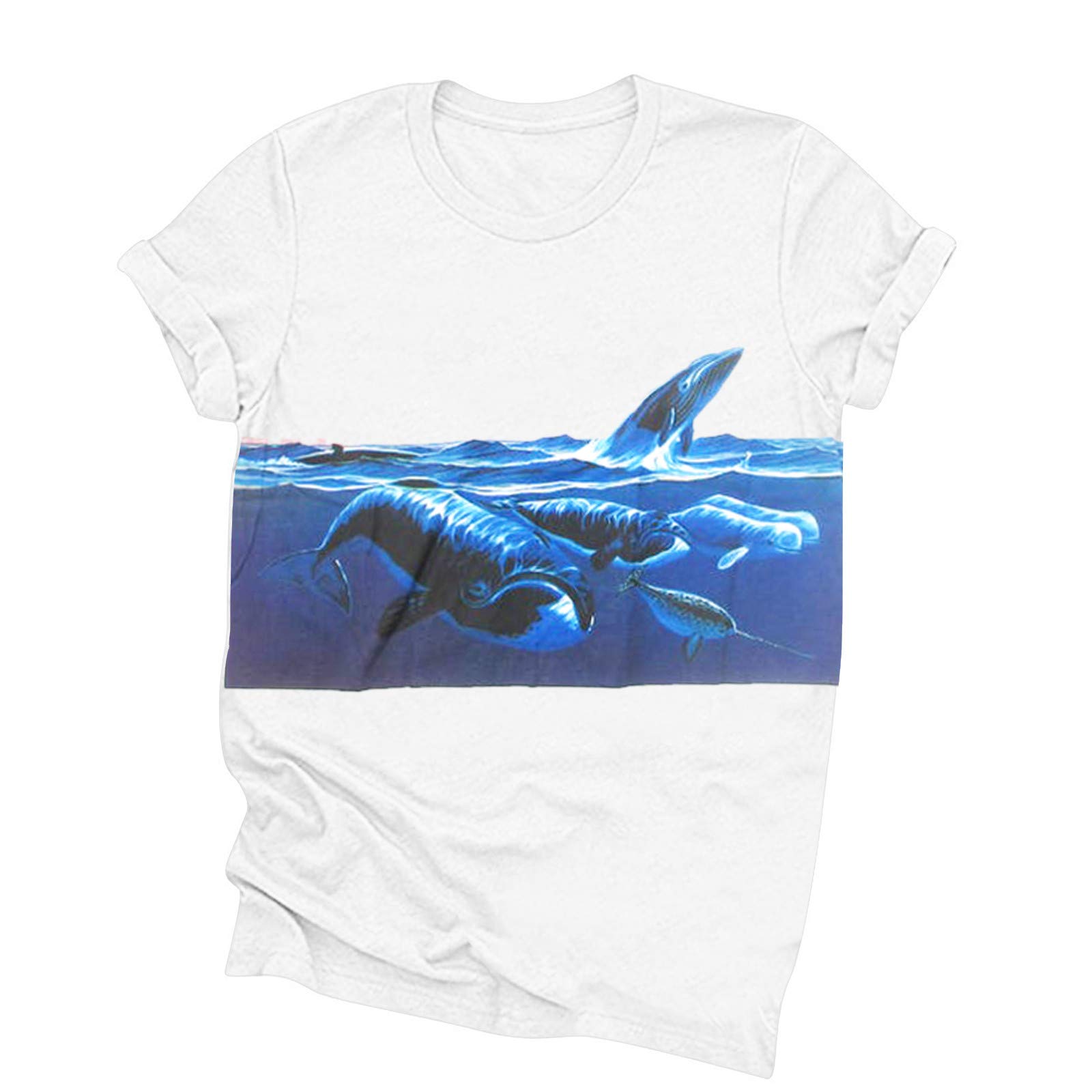 Women's Casual Short Sleeve Blouse - Summer Animal Ocean Print T-Shirt Top | Fashionable White Shirt for Beach, Vacation & Everyday Wear
