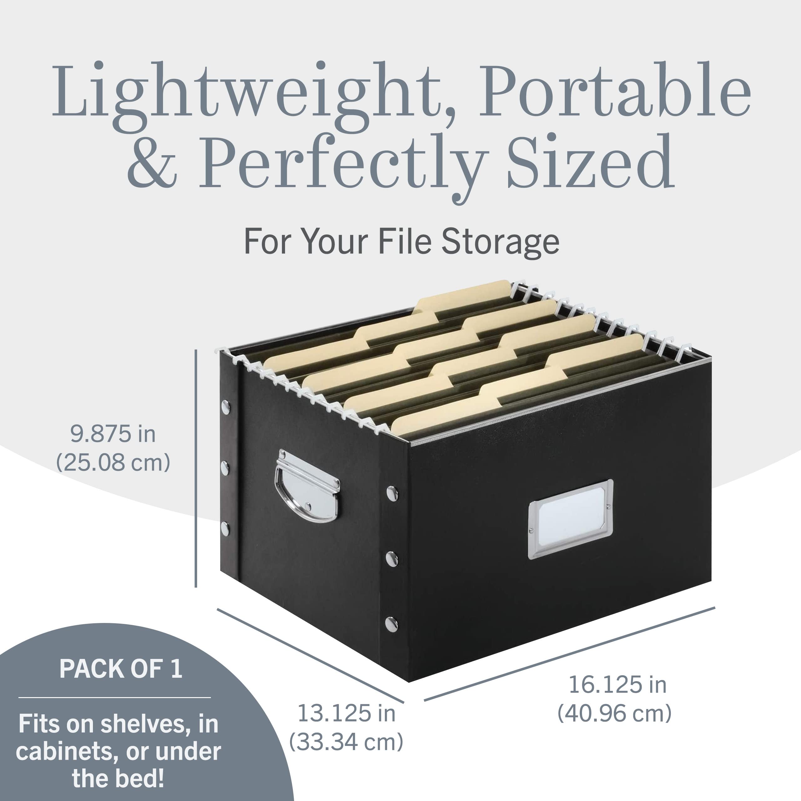 Snap-N-Store File Storage Box & Organizer - 1 Pack - 16.125 x 13.125 x 9.875 Inch Letter/Legal Size Portable File Box with Lid for Office Documents, School Supplies & Home Organization - Durable Glossy Black Storage Solution for Students, Teachers & Professionals