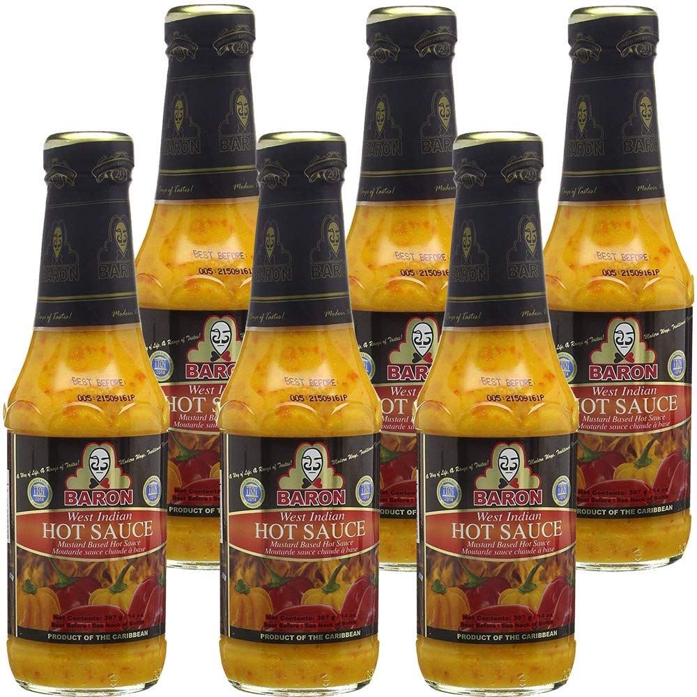 Baron West Indian Hot Pepper Sauce 14oz (Pack of 6) - Authentic Caribbean Flavor for Cooking, Grilling & Spicy Food Lovers