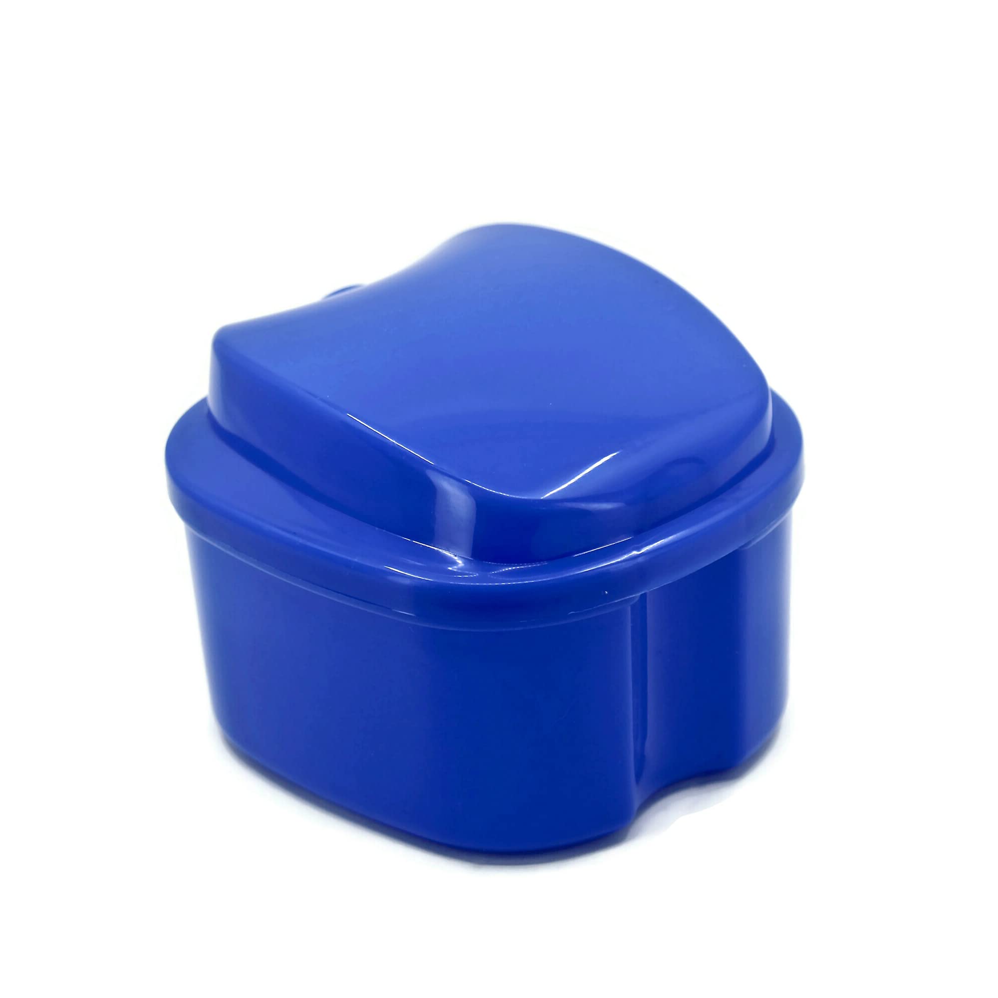 Premium Denture Case with Strainer - Night Cleaner Denture Bath Box for Retainers, Mouthguards & False Teeth - Dark Blue | Perfect for Travel & Overnight Denture Storage