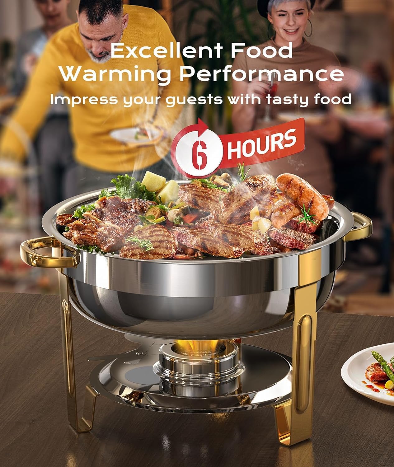 5QT Stainless Steel Chafing Dishes 4-Pack - Elegant Gold & Silver Buffet Warmers Set for Catering, Parties & Events | Complete Accessories Included | Perfect for Weddings, Banquets & Buffet Serving
