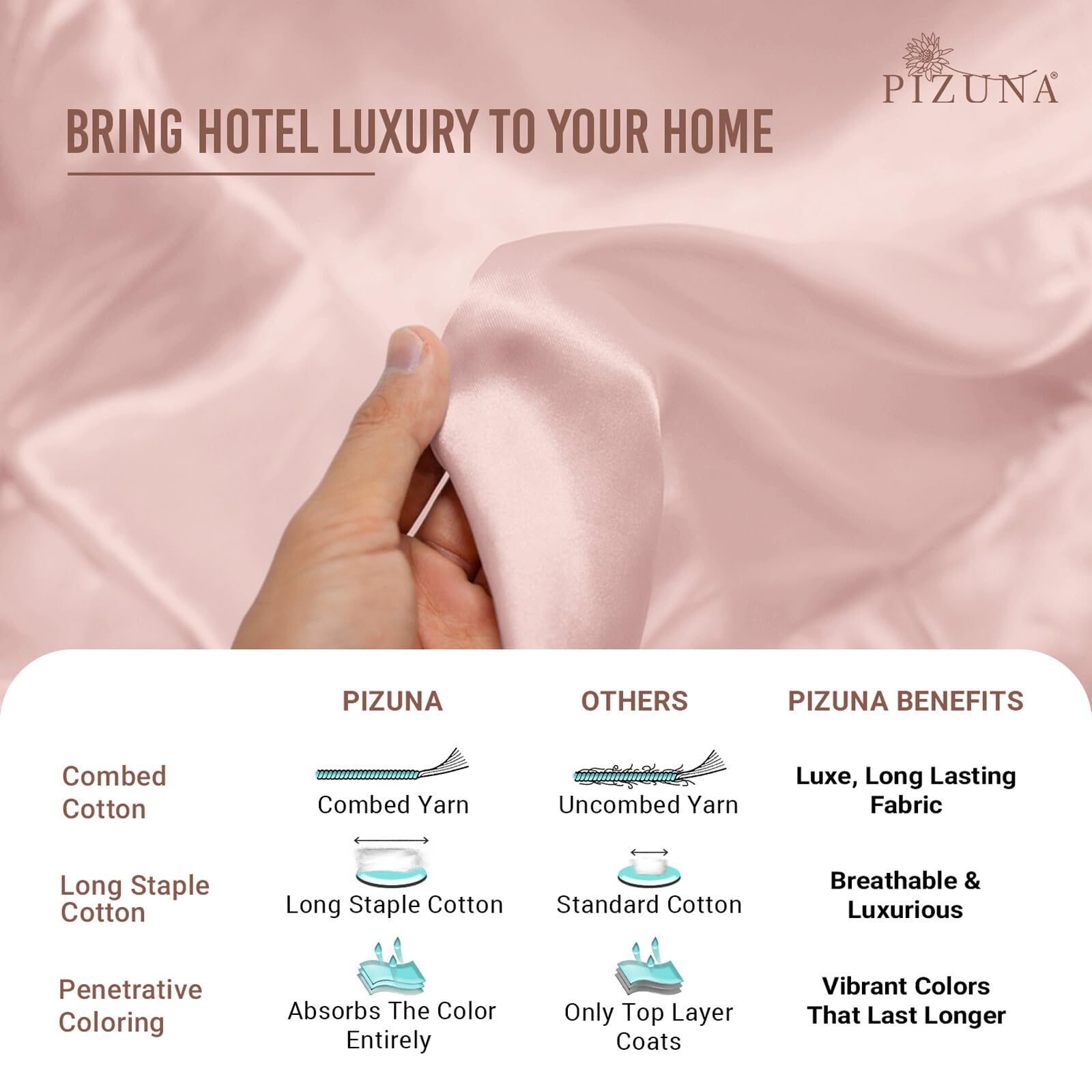 Pizuna Pure 100% Cotton California King Sheets - 400 Thread Count Luxury Sateen Bedding Set with 15