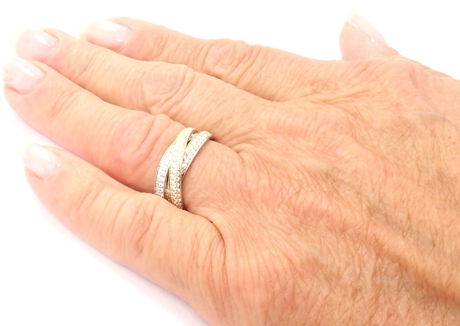 Authentic Cartier Trinity 18K Gold Diamond Small Model Band Ring Size 51 Certified - Luxury Wedding, Anniversary & Engagement Jewelry Gift for Women