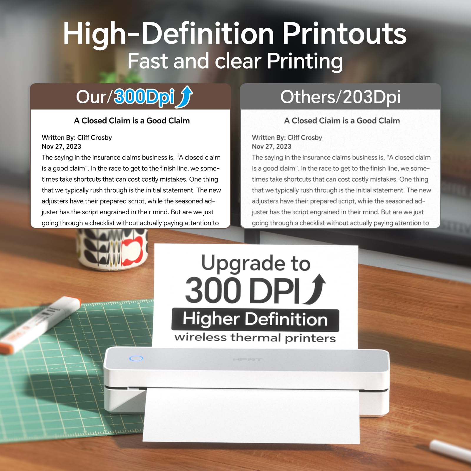HPRT Wireless Portable Thermal Printer - Bluetooth Inkless Printer for Travel, Office & Home, Supports 8.5x11 US Letter & A4 Paper, Compatible with Android, iOS & Laptop (White) - Perfect for Receipts, Labels, Tickets & On-the-Go Printing