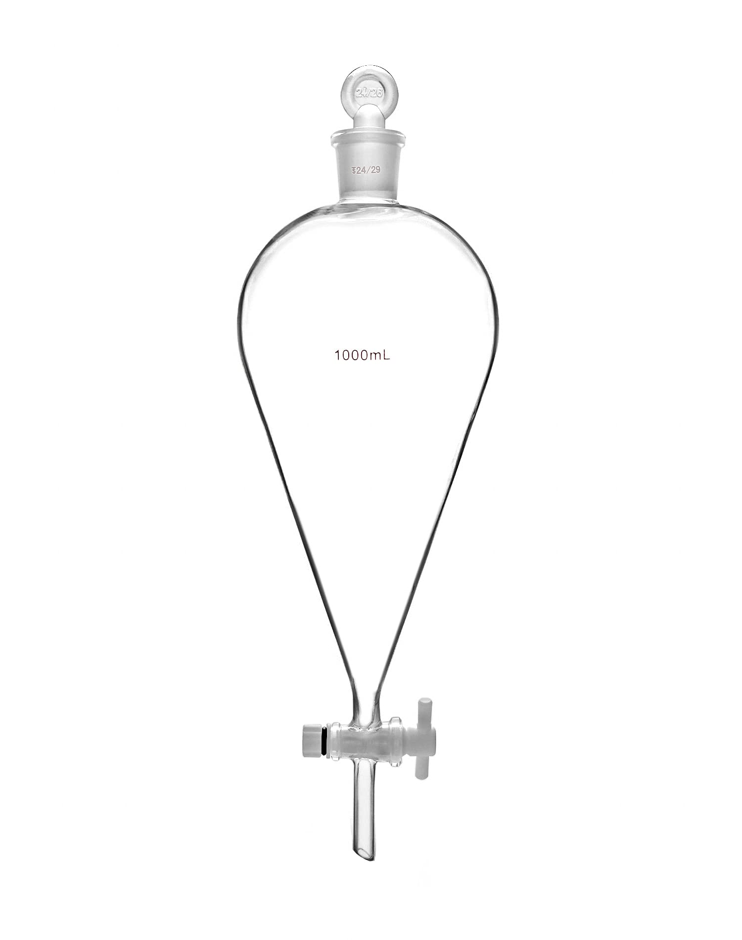 QWORK 1000ml Glass Separating Funnel with 24/29 Joints & PTFE Stopcock - Lab Grade Chemistry Equipment for Liquid Extraction, Distillation & Solvent Separation
