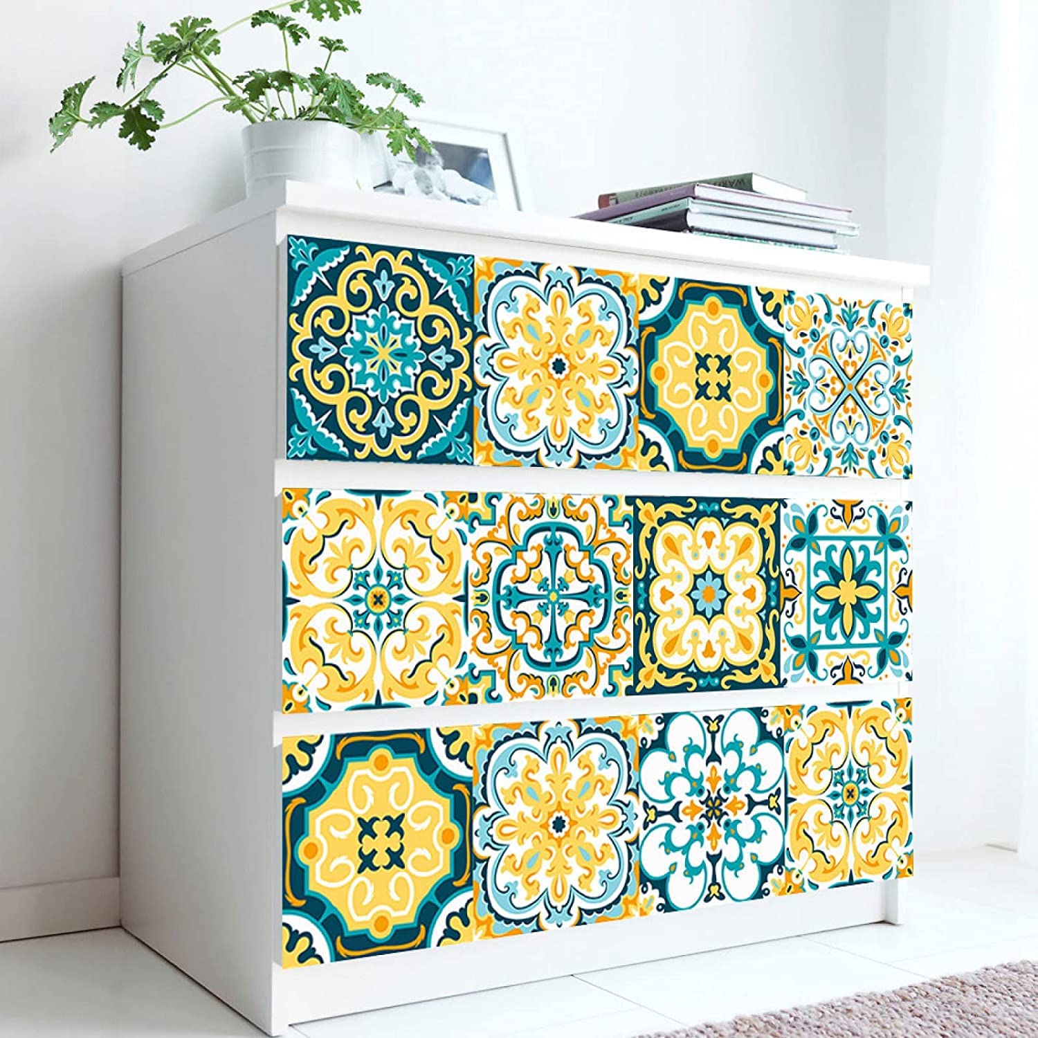 Yellow & Light Blue Peel and Stick Kitchen Tile Stickers 20x20cm - Waterproof Self-Adhesive Backsplash Tiles for Kitchen, Bathroom, Laundry Room & Home Decor