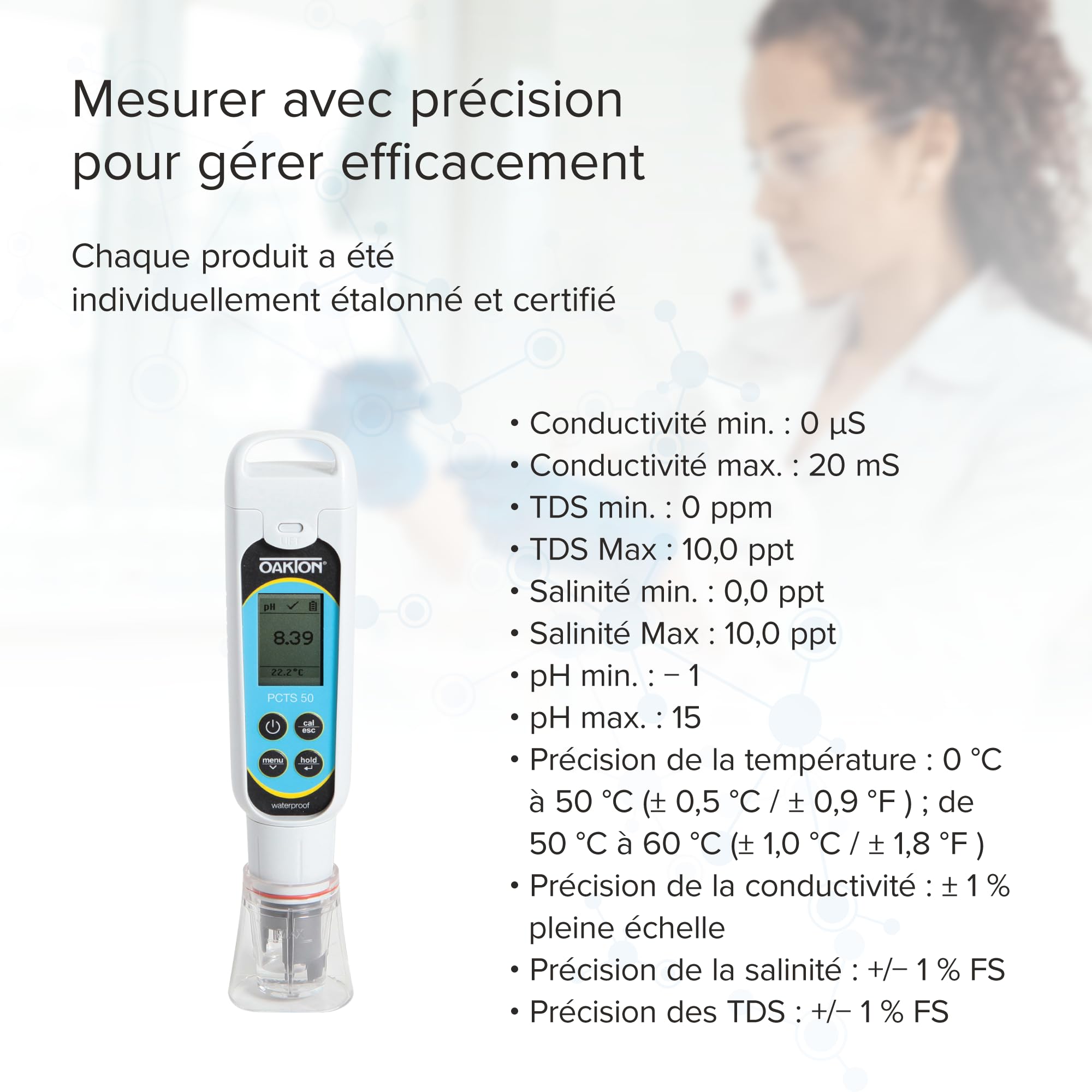 Oakton AO-35634-35 PCTSTestr 50 Waterproof Pocket pH/Cond/TDS/Salinity Tester - Premium 50 Series Digital Water Quality Meter for Pools, Aquariums & Hydroponics (Black)