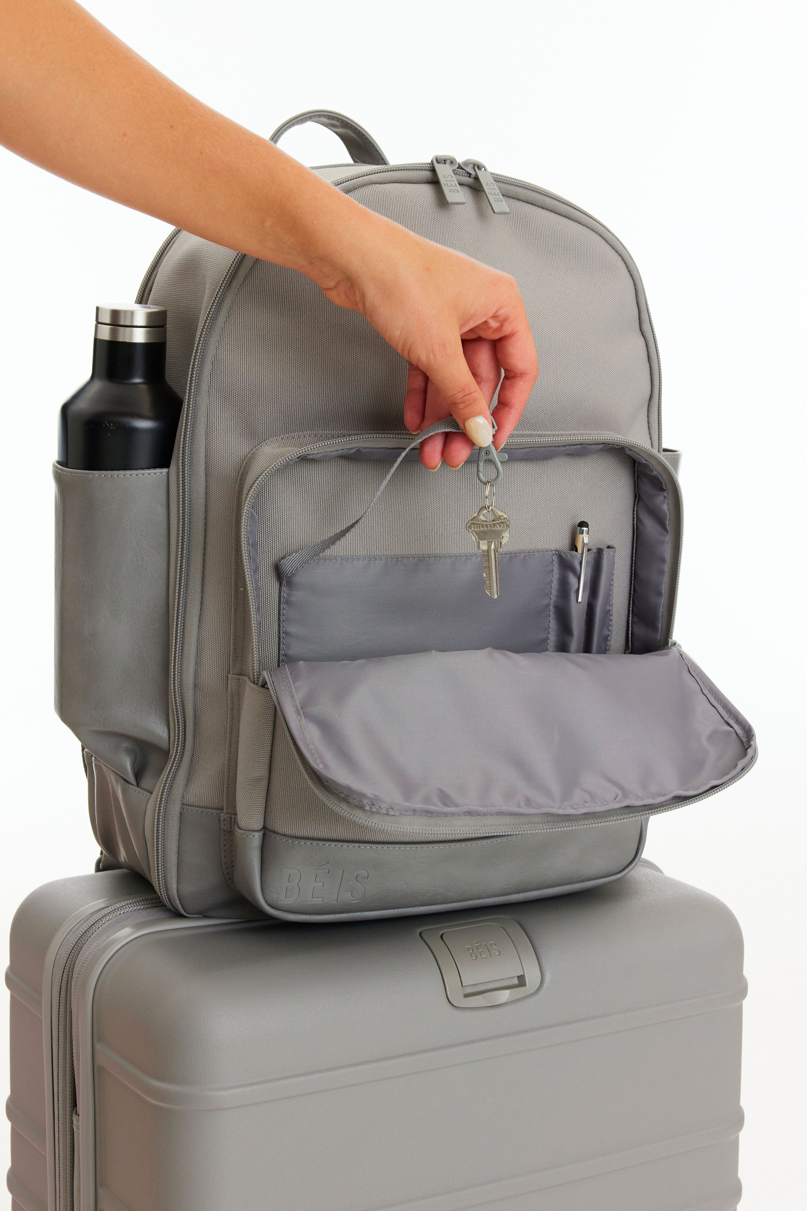Premium Grey Travel Backpack - Lightweight Durable Carry-On Backpack for Men & Women - Perfect for Airplane, Hiking, Business Trips & Daily Commute