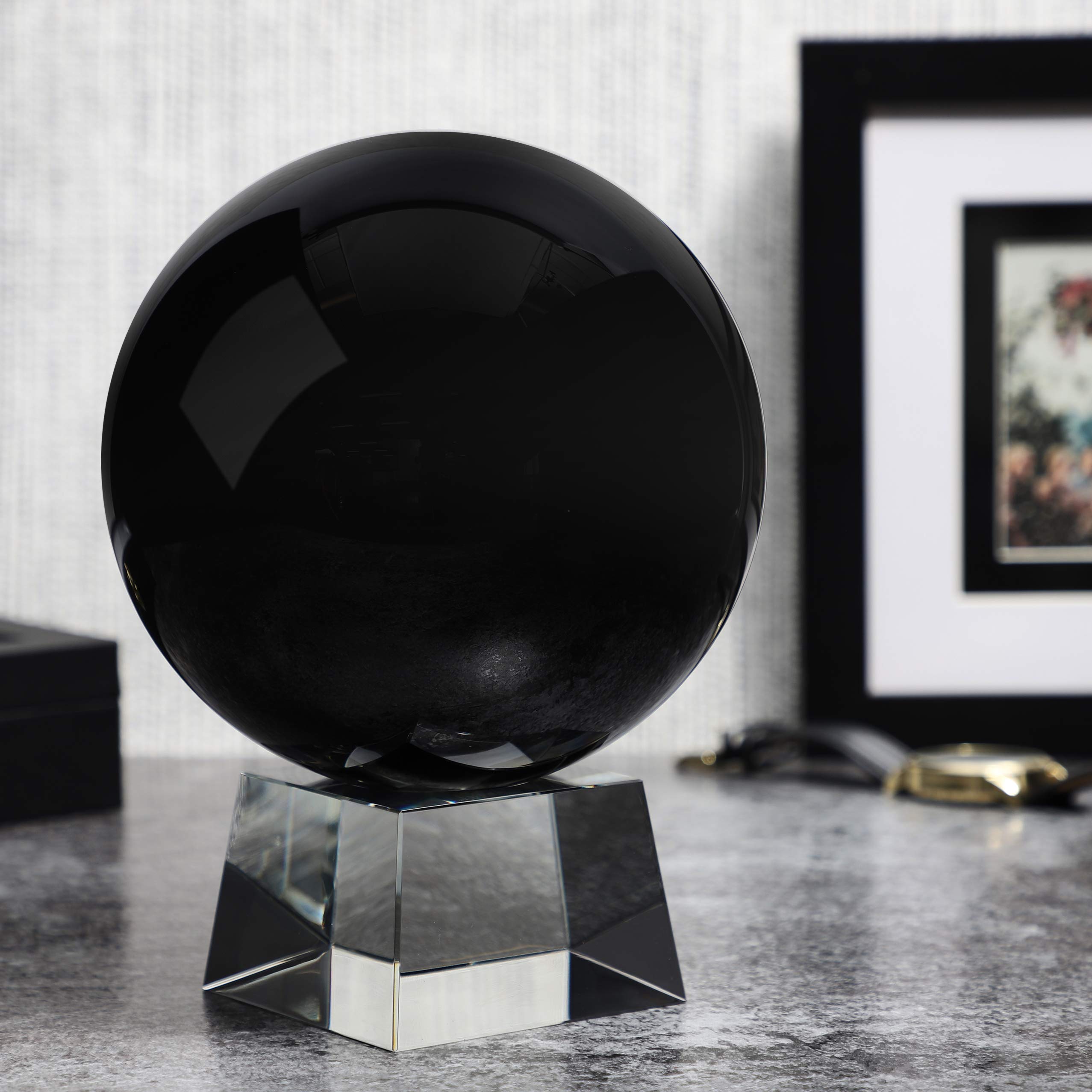 Premium 6-Inch Black Obsidian Crystal Ball with Wooden Stand - Healing Stone for Meditation, Feng Shui, and Home Decor - Perfect for Desk, Office, or Spiritual Altar
