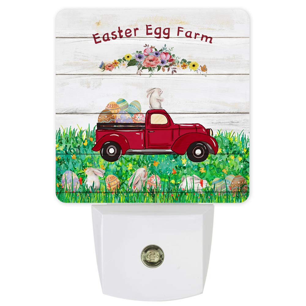 LED Night Light with Auto Sensor - Easter Egg Farm Rabbit Decor for Bedroom & Hallway