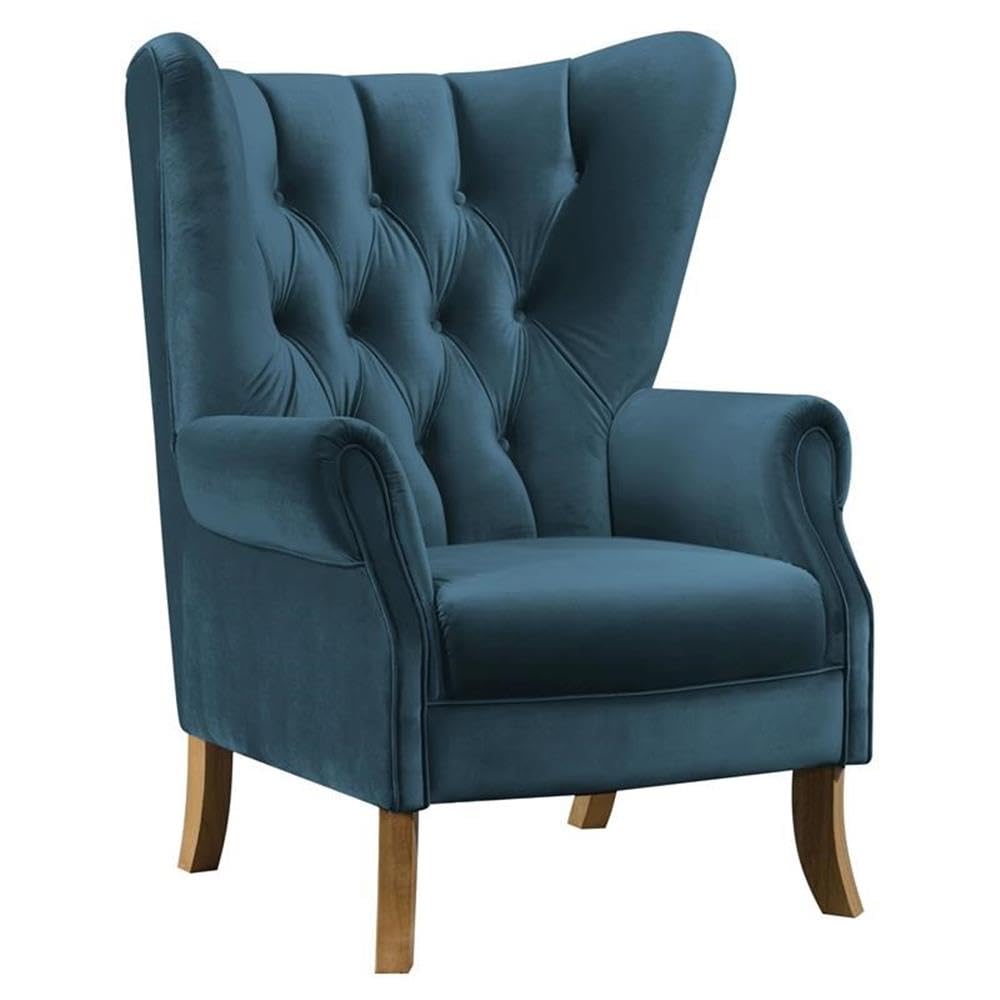 Acme Adonis Button Tufted Wingback Accent Chair - Luxe Azure Blue Velvet Upholstery for Living Room, Bedroom & Home Office Decor