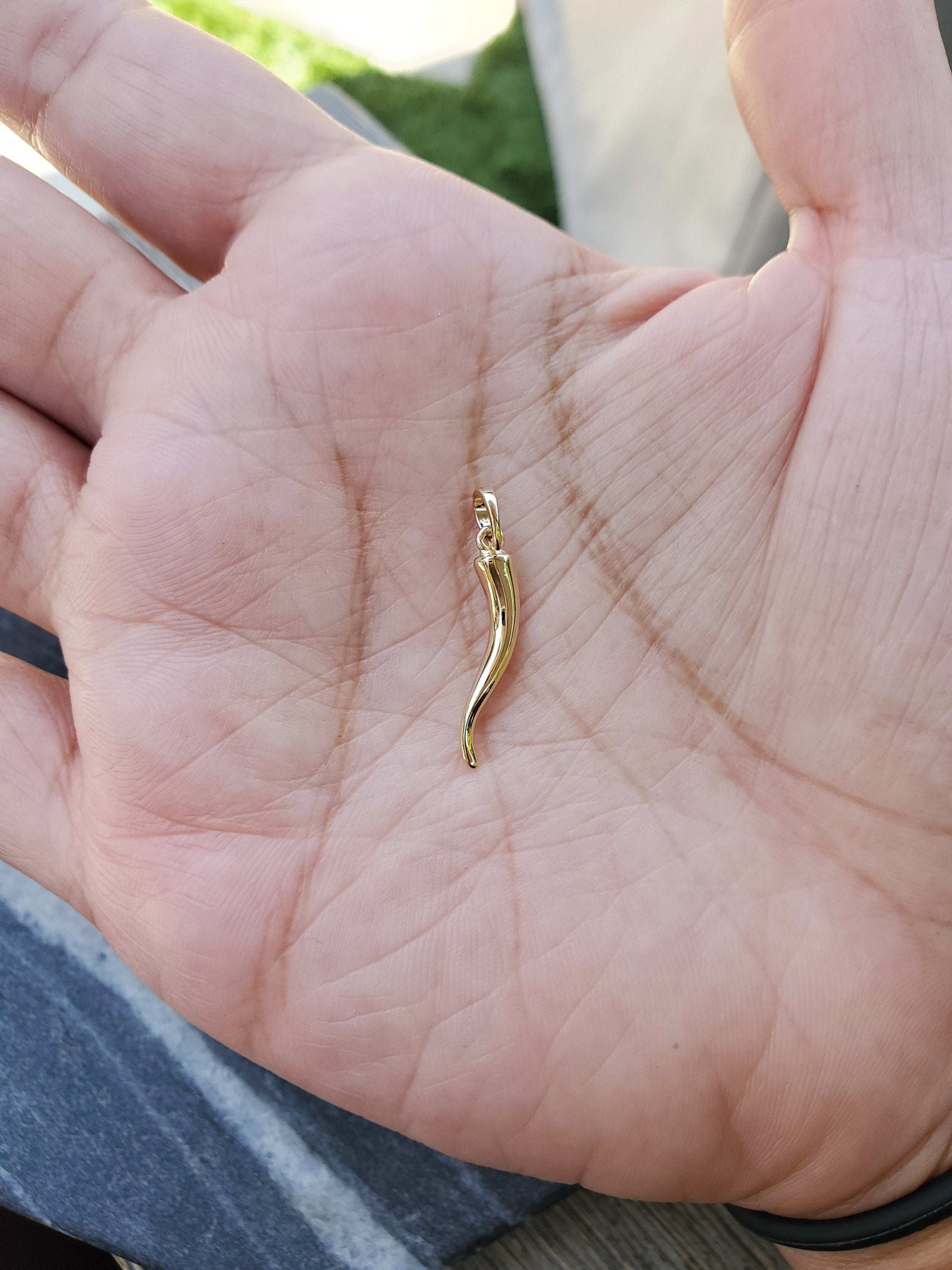 14K Yellow, Rose or White Gold Italian Horn Pendant Necklace - Lucky Charm for Protection & Good Fortune - Perfect for Gifts, Everyday Wear & Special Occasions