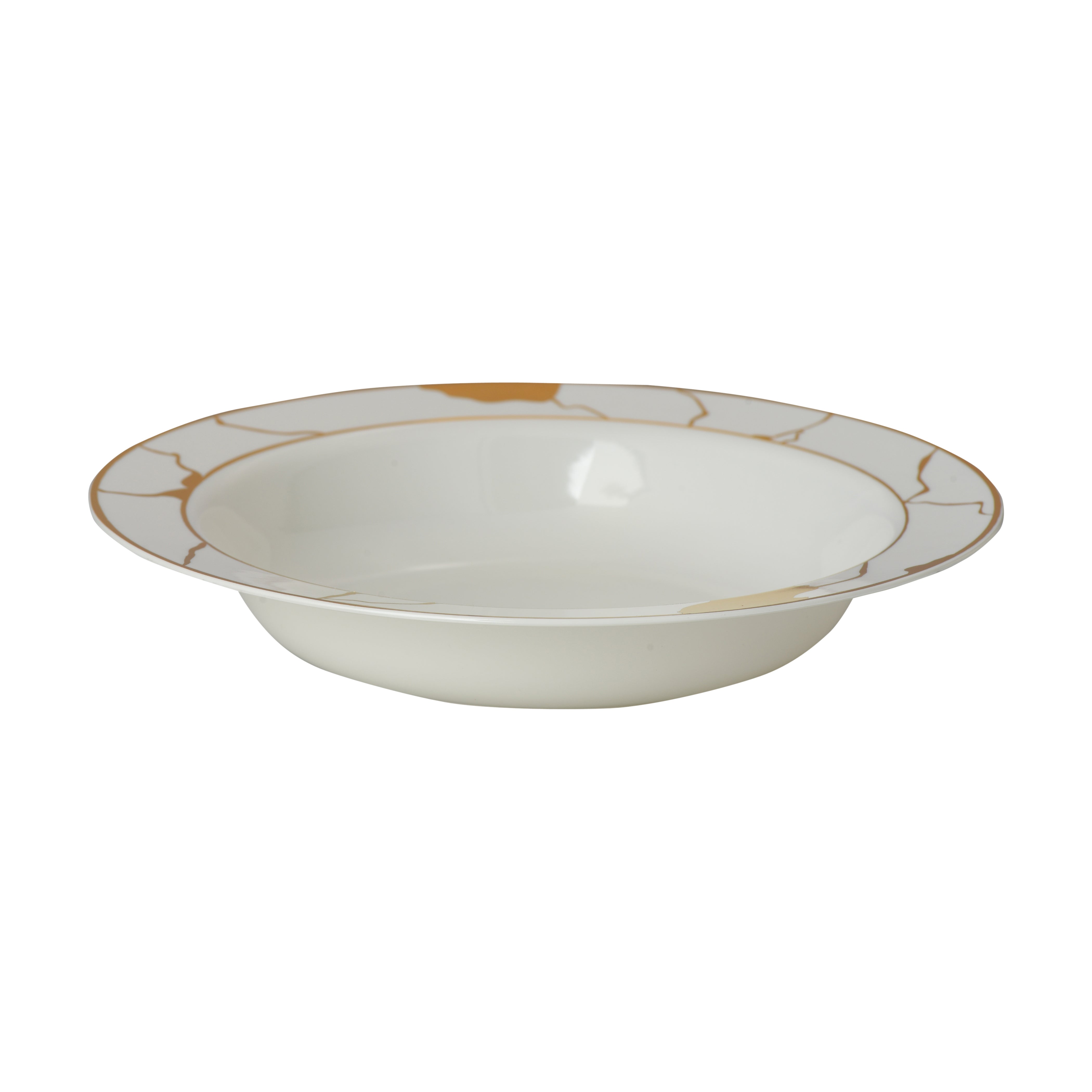 Elegant Cream & Gold Round Plastic Plates - Marble Design for Parties, Weddings & Home Decor - Durable & Stylish Disposable Dinnerware