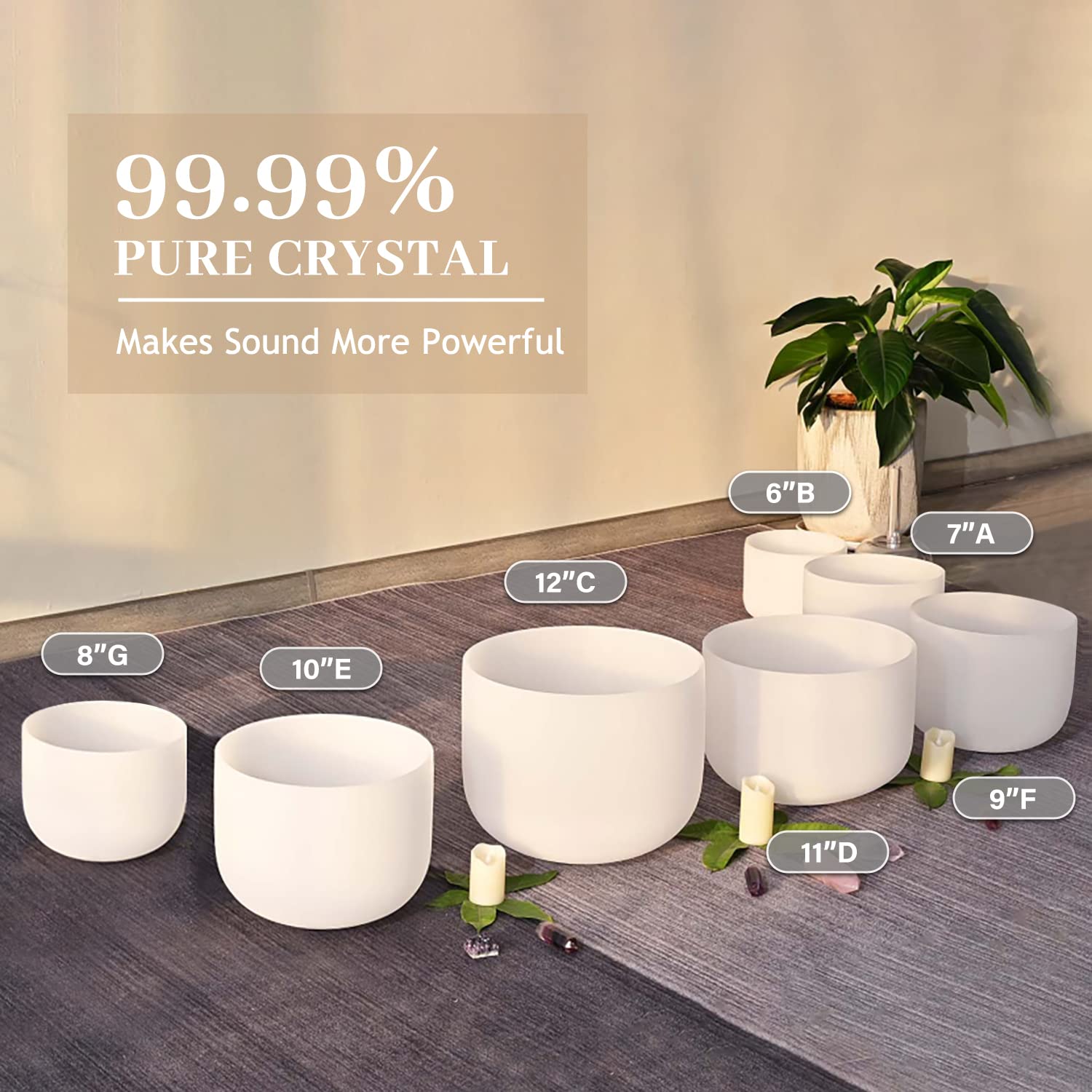 7-Piece Set of 6-12 Inch 440Hz Frosted Chakra Quartz Crystal Singing Bowls for Meditation, Yoga & Sound Therapy - Includes Heavy Duty Carrying Case - Perfect for Healing Sessions, Energy Balancing & Spiritual Practices