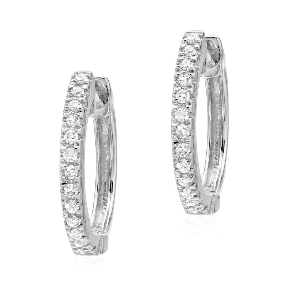 14K Gold Diamond Huggie Hoop Earrings for Women - 8mm Small Huggie Earrings for Everyday Wear & Gifting