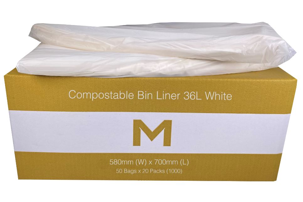 36L Biodegradable Trash Bags for Kitchen & Office, 580mm x 700mm x 20mu, 1200 Count White Compostable Bin Liners - Perfect for Food Waste, Recycling & Eco-Friendly Disposal