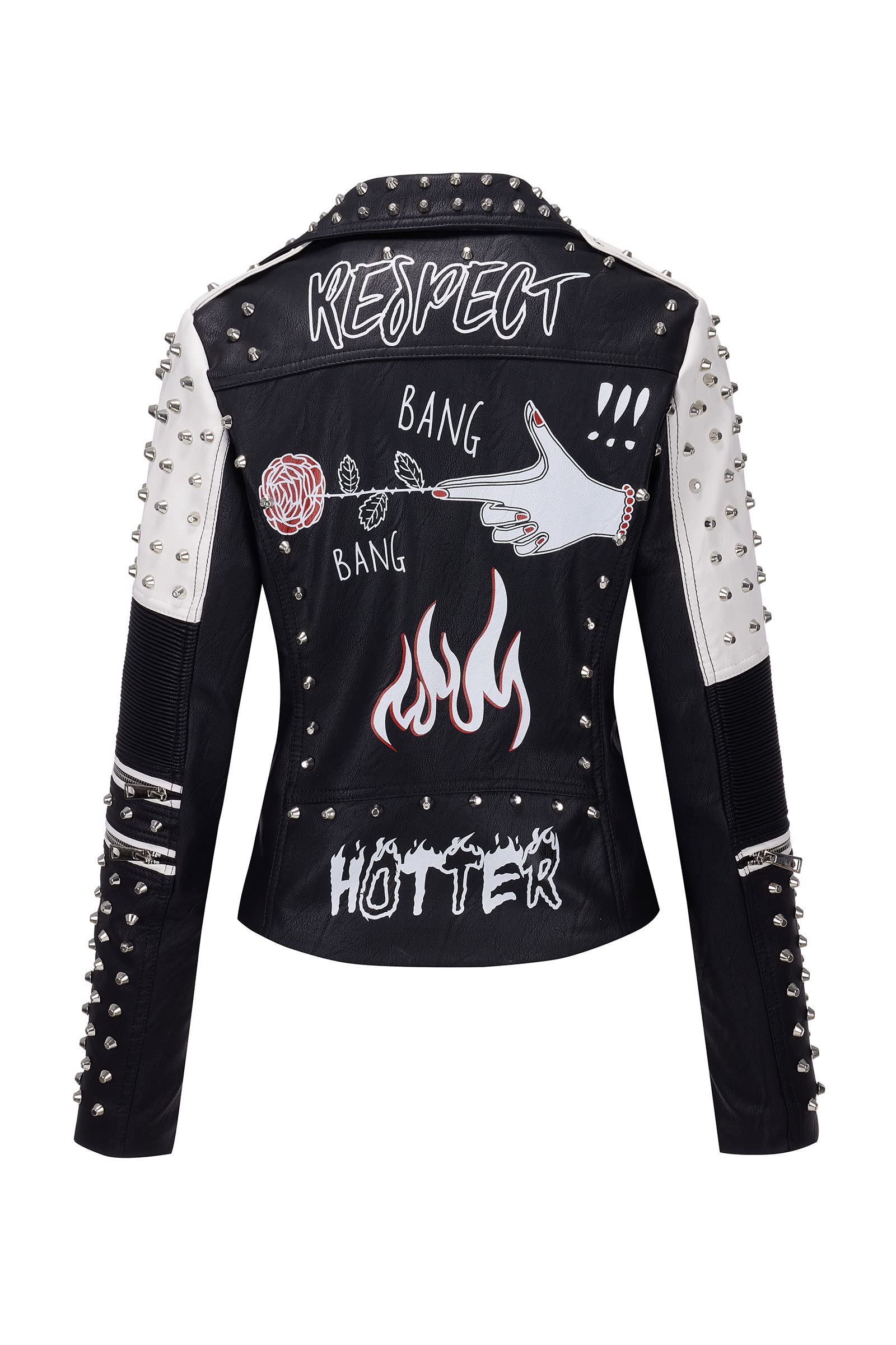 RISISSIDA Women's Faux Leather Jacket with Studs & Rivets - Trendy Moto Biker Jacket for Spring, Fall & Winter - Stylish Streetwear with Belt - Perfect for Casual Outings, Nightlife & Fashion Events
