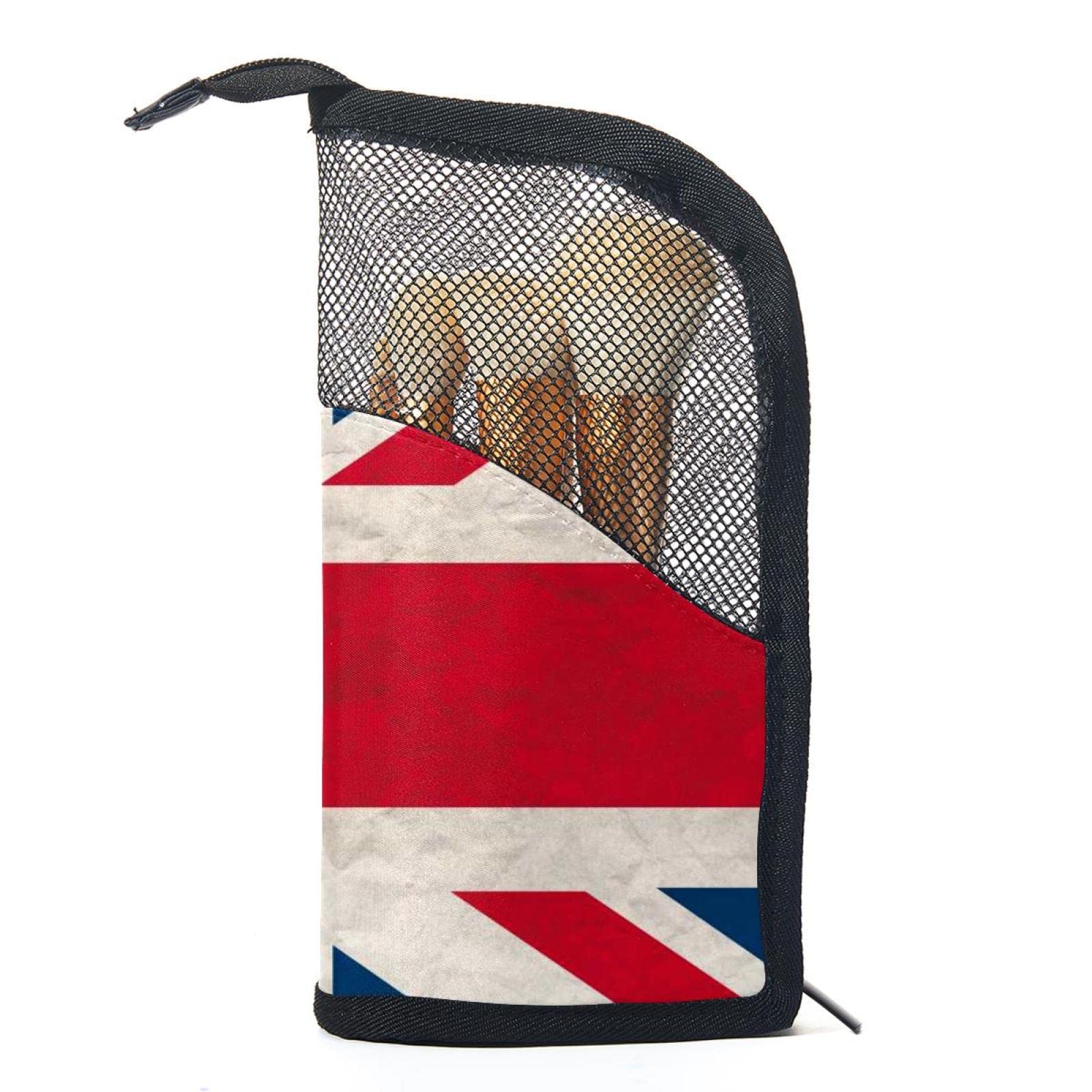 12-Piece Makeup Brush Organizer Bag with UK Flag Retro Paper Texture - Portable Travel Makeup Brush Holder Case for Professional Artists & Beginners (Perfect for Travel, Home Vanity & Salon Use)