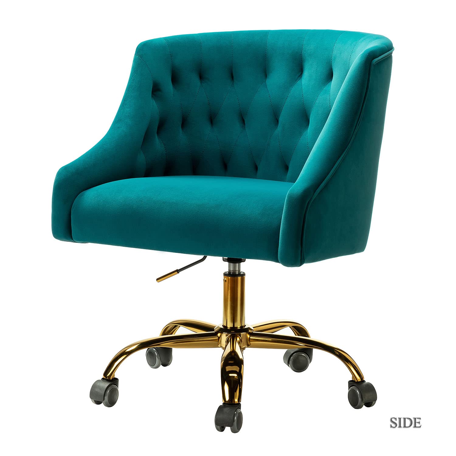 Luxury Velvet Home Office Chair with Gold Base - Adjustable Swivel Task Chair for Women, Modern Ergonomic Desk Chair for Living Room, Bedroom & Study - Soft Turquoise Velvet Seat - Perfect for Working from Home, Gaming & Vanity Areas