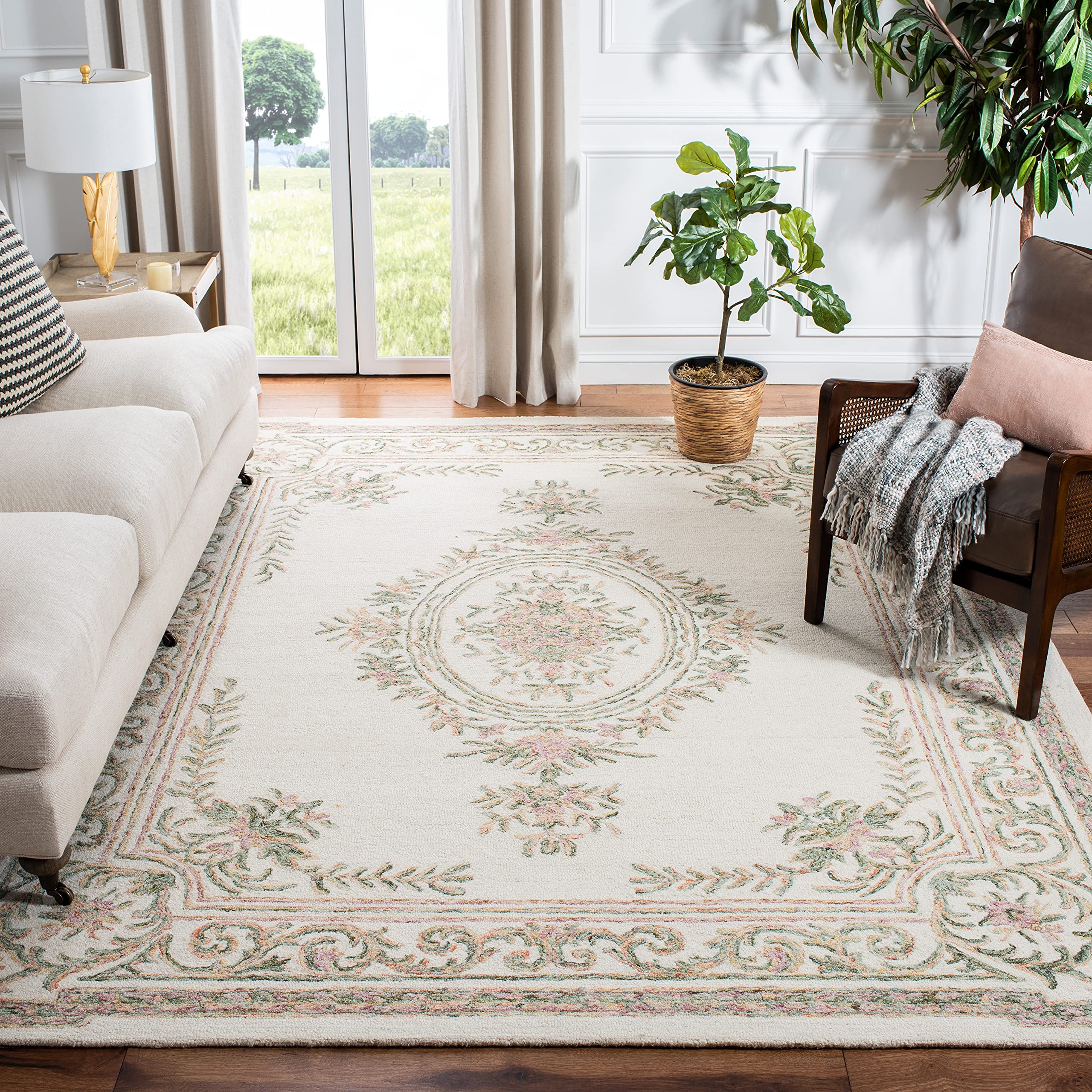 SAFAVIEH Micro-Loop Collection Handmade Wool Area Rug - 8' x 10' Ivory & Fuchsia, Non-Slip Soft Living Room Rug, Bedroom Carpet for High Traffic Areas, Durable Floor Mat for Home Decor (MLP902R) | Perfect for Cozy Living Spaces & Guest Rooms