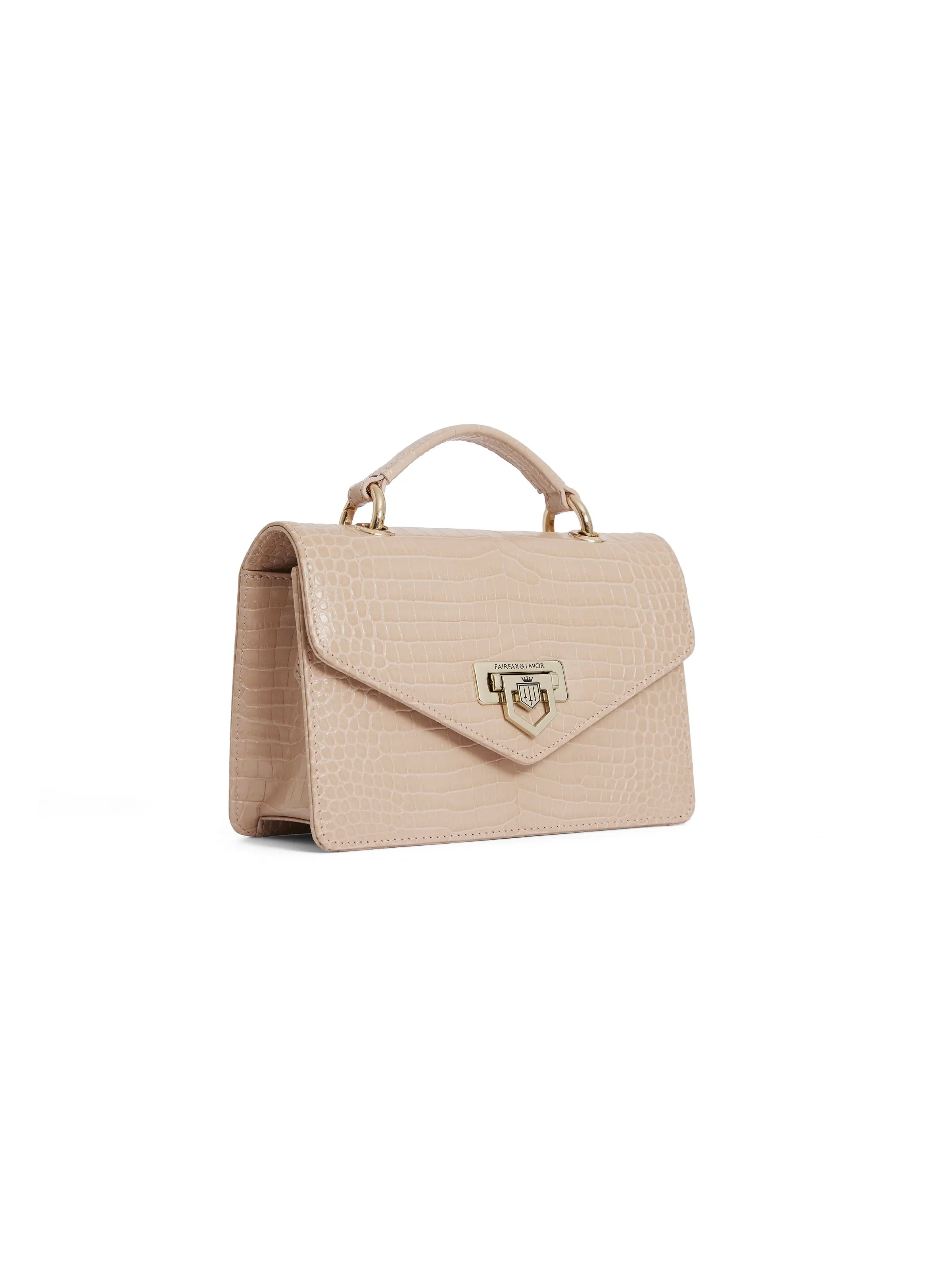 Loxley Mini Crossbody Bag - Blush Crocodile Print Leather Purse for Women | Fashion Shoulder Bag for Daily Use, Travel & Date Night