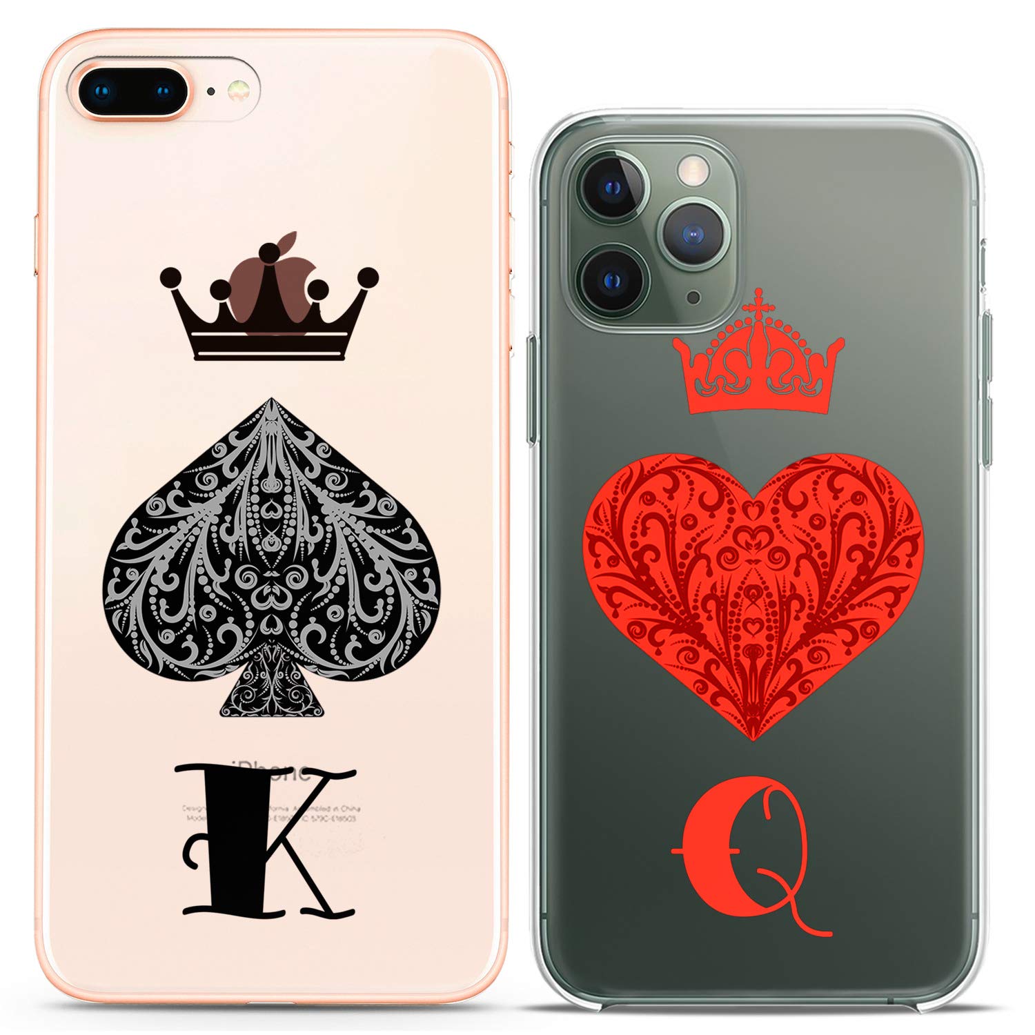 Matching Couple Phone Cases Compatible with iPhone 16/15/14/13/12/11 Pro Max/Mini/XS/X/6s/8 Plus/7+/XR/10/SE/5 - King Queen Spades Hearts Red Black Cute Silicone Cover - Perfect Gift for Couples, Girlfriends & Boyfriends - Valentine's Day, Anniversary & Everyday Use