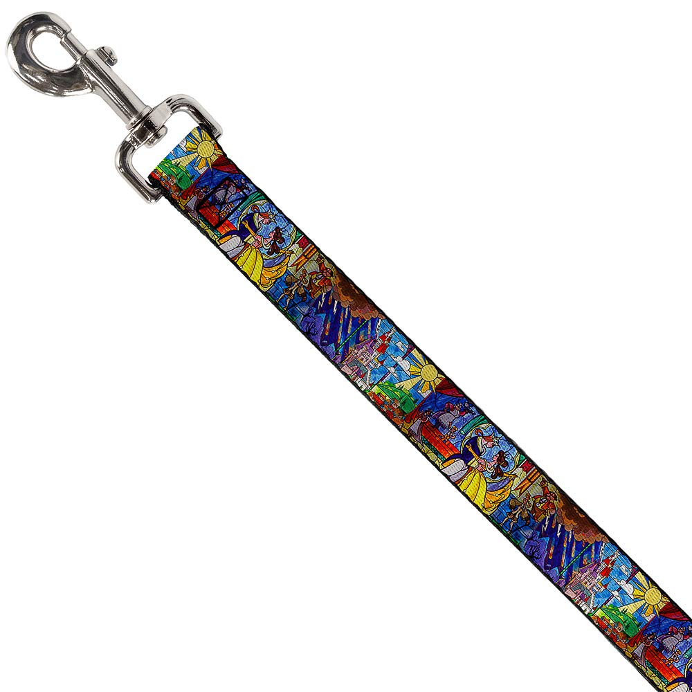 Buckle-Down Beauty and The Beast Stained Glass Dog Leash - 4FT Long, 0.5IN Wide, Durable Nylon Pet Lead for Walking & Training (DL-WDY012-N) - Perfect for Disney Fans, Park Visits & Themed Pet Accessories