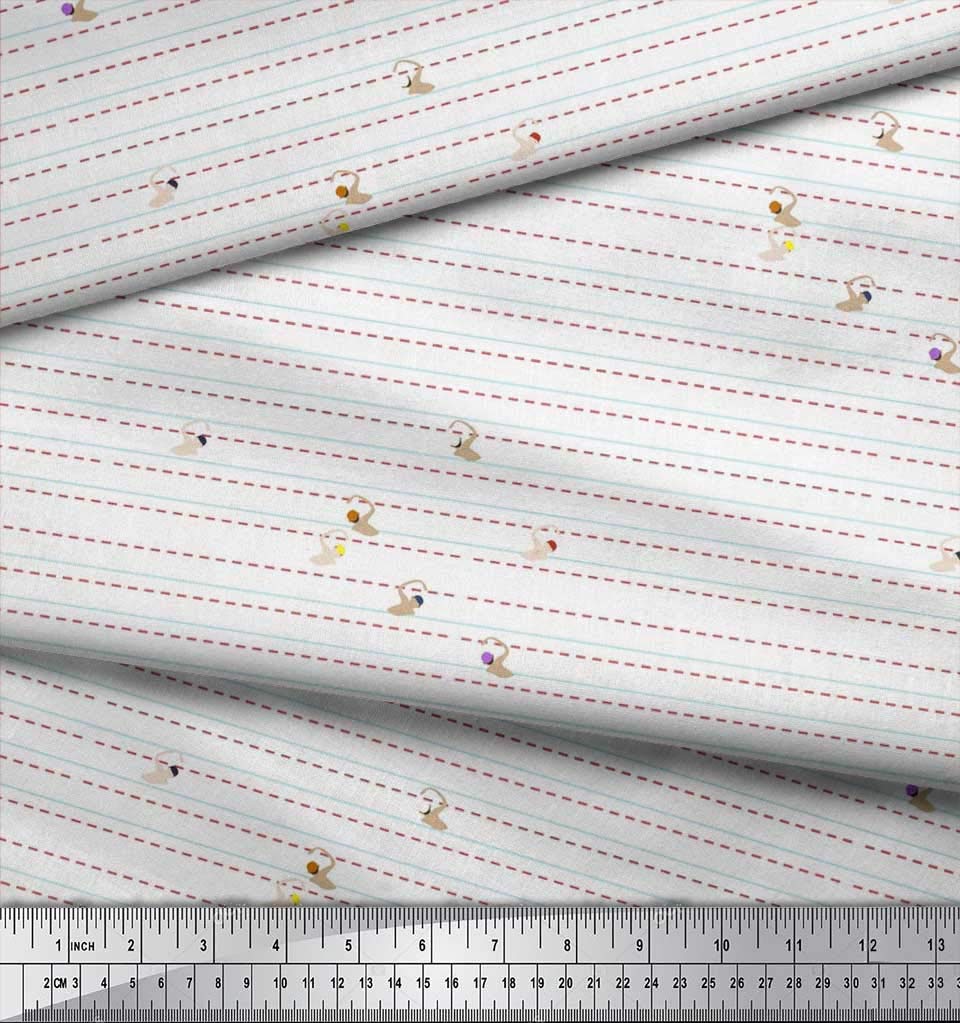 Soimoi Rayon White Fabric by The Yard - 56 Inch Wide Printed Swim Race Sports Design - Perfect for Swimsuits, Poolside Decor & Athletic Apparel