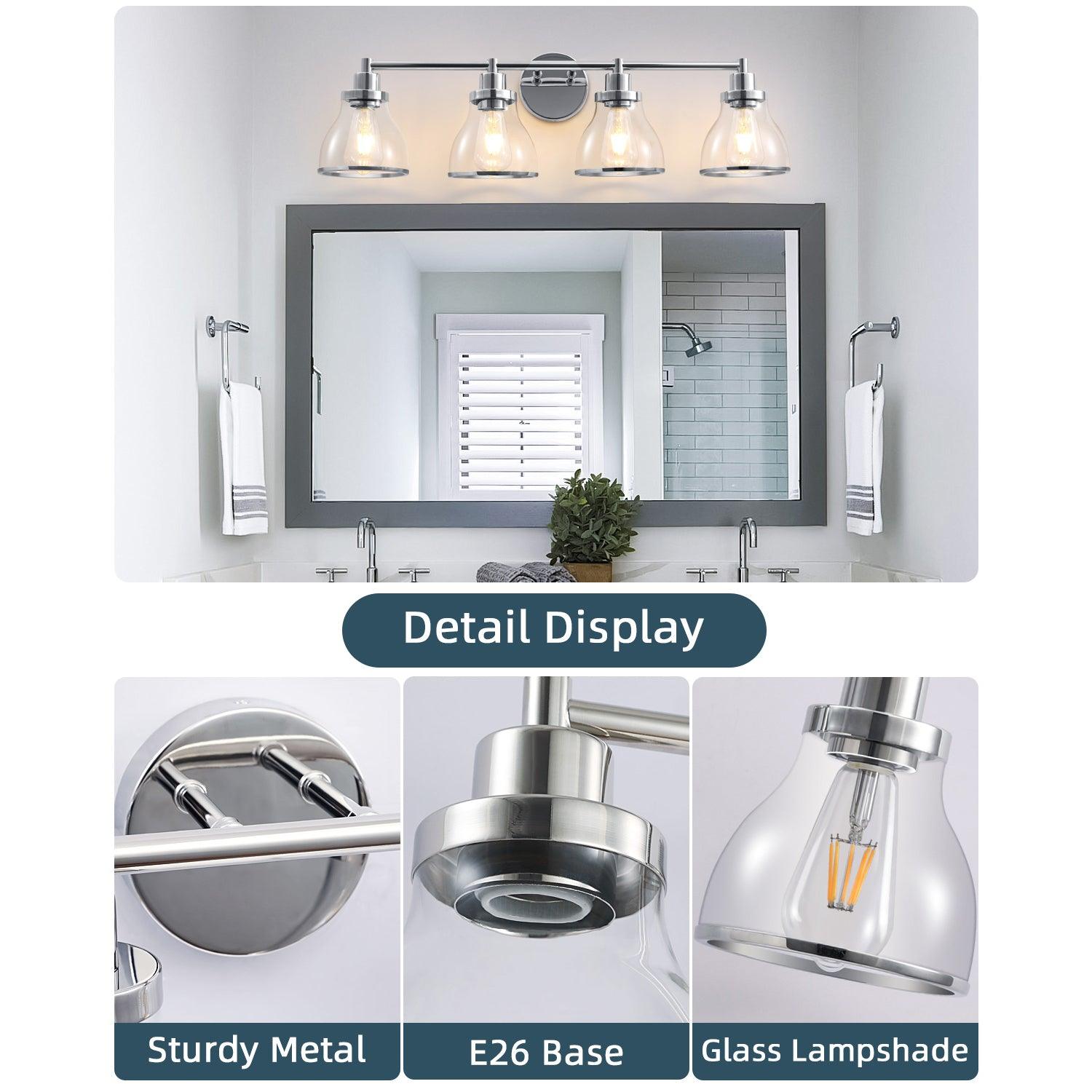 Hermosa Modern 4-Light Bathroom Vanity Light Fixture - Brushed Nickel Finish for Bathroom Mirror Lighting, Perfect for Modern Home Decor and Spa-Like Ambiance