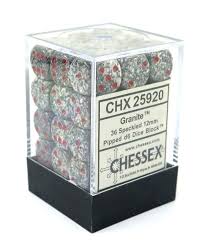 Chessex 36-Pack Granite Speckled 12mm Six-Sided Dice (D6) with Pips - Perfect for Tabletop RPGs, Board Games & D&D Adventures