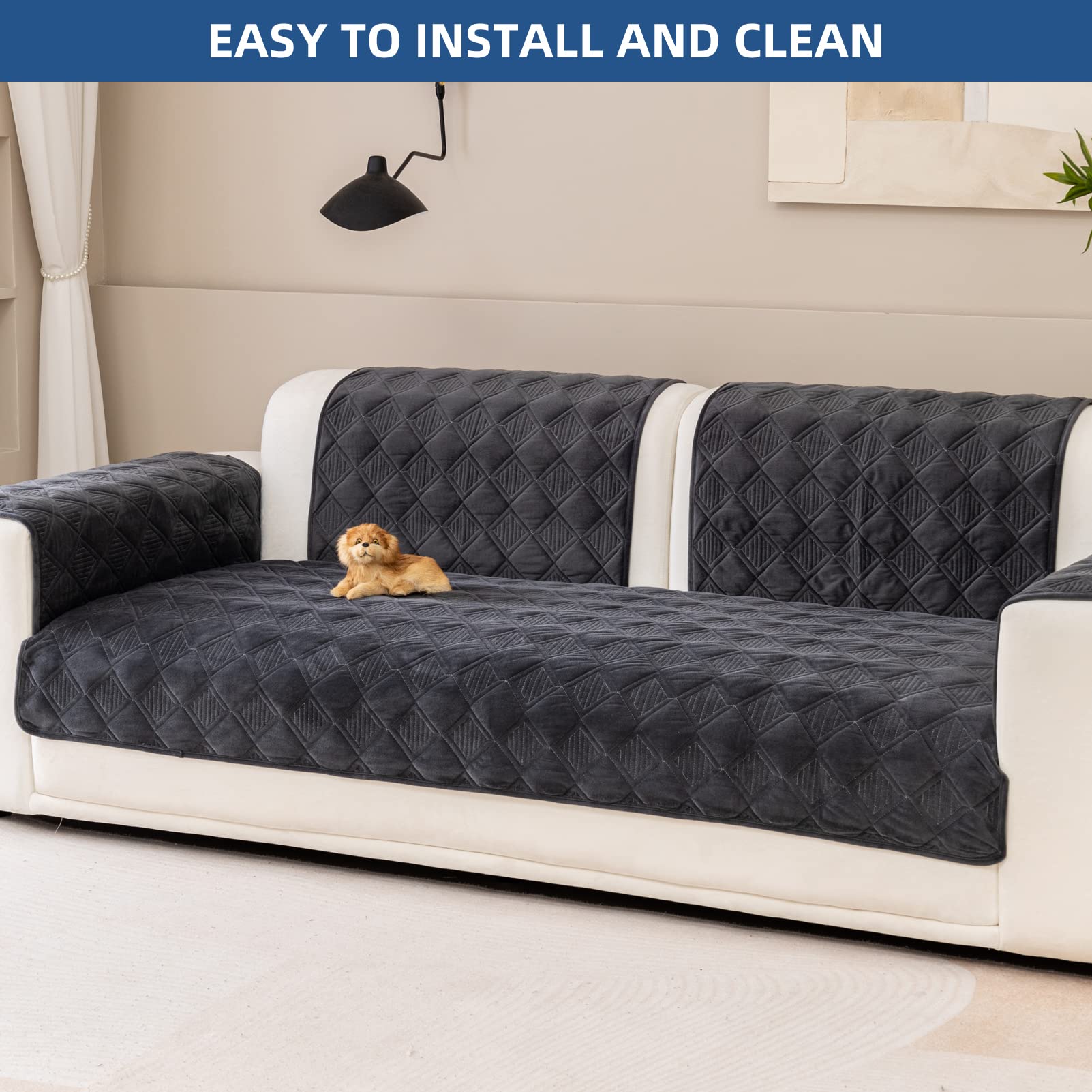 Eismodra L-Shaped Sectional Sofa Slipcover - Dark Gray Stretchable Furniture Protector for Pets (36x94 Inches) - Perfect for Living Room, Family Room & Pet-Friendly Homes
