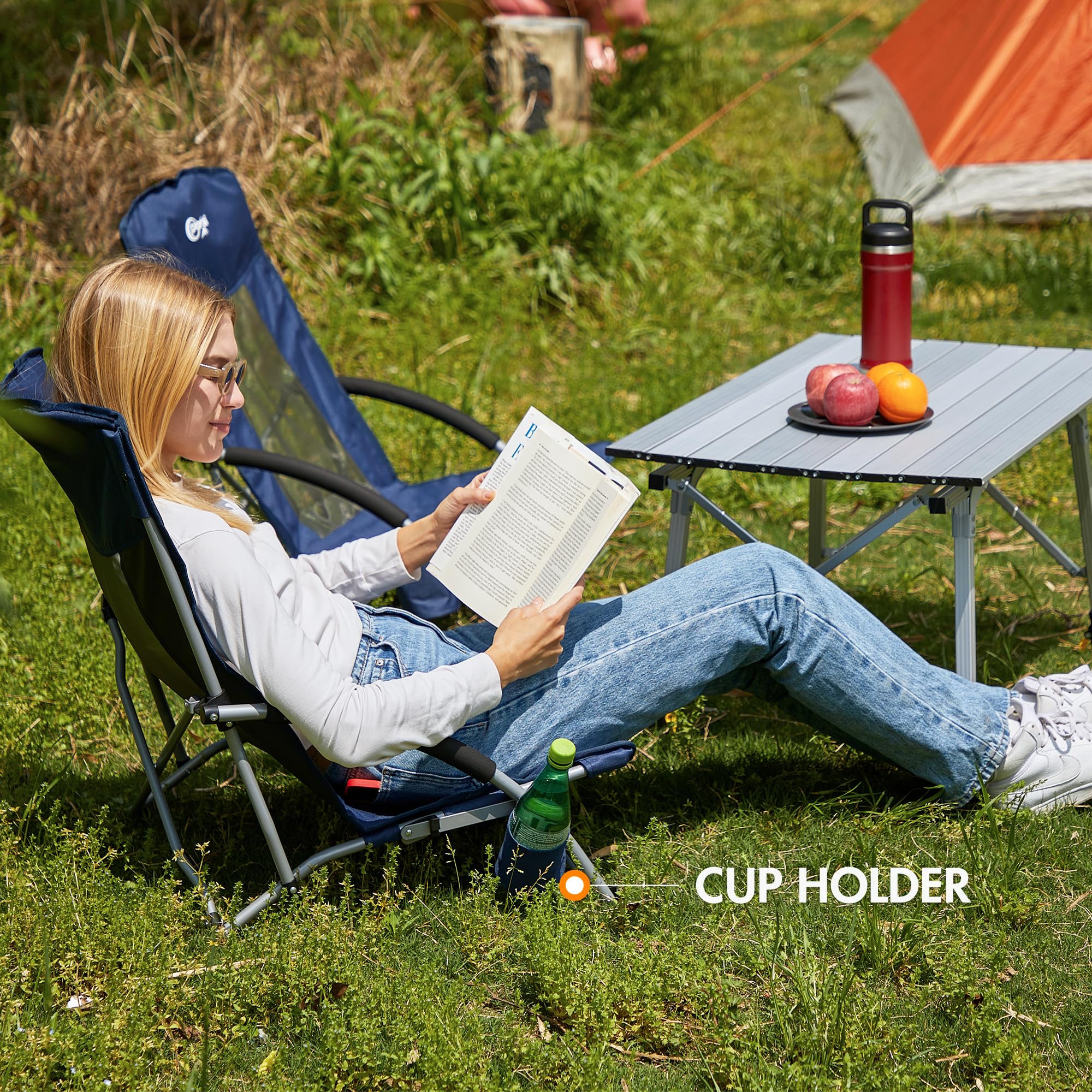 **PORTAL Lightweight Beach Chairs for Adults - Portable Camping Chair with Cup Holder & Mesh Back - Supports 300LBS - Carry Bag Included - Perfect for Outdoor, Travel, Picnic, Concert & Festival**