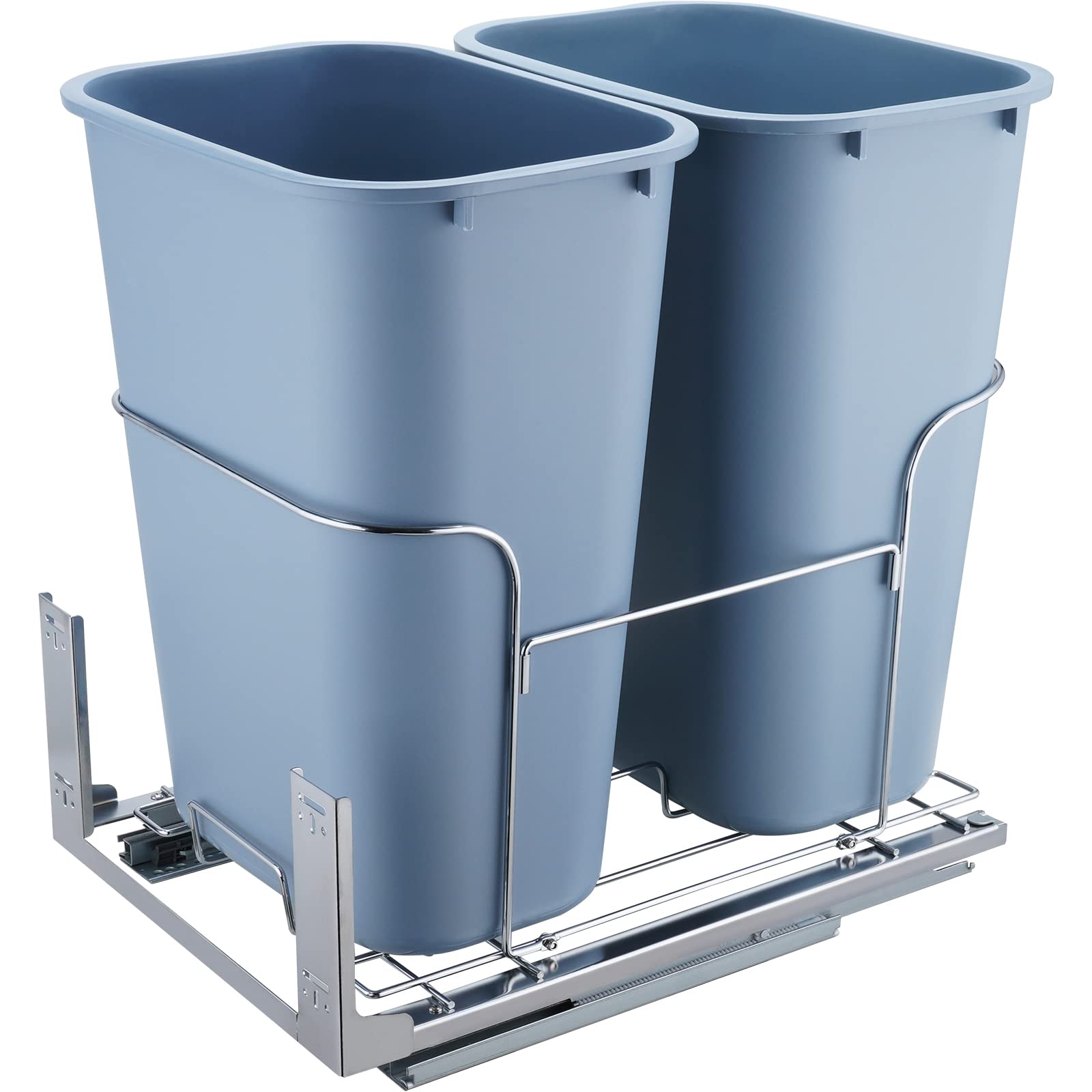 VEVOR 35L Pull-Out Trash Can - Heavy Duty Under Cabinet Double Bin with Soft-Close Slide, 110 lbs Capacity - Perfect for Kitchen Waste & Recycling Organization in Modern Home Cabinets