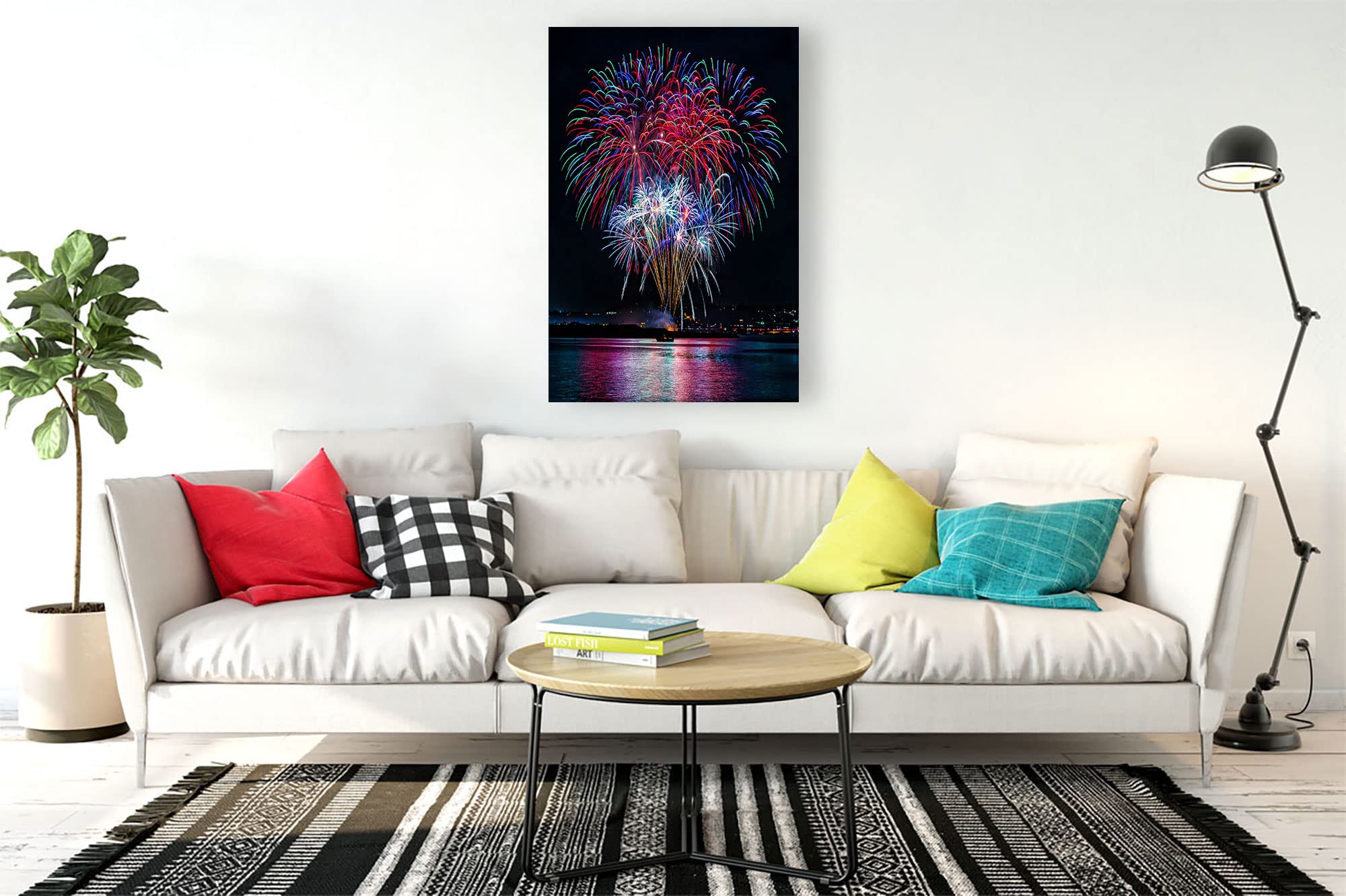 Fireworks Art Canvas Wall Decor - Framed Ready to Hang 15x22 Inch - Modern Home Decor for Living Room, Kitchen, Bedroom - Perfect Gift for Housewarming & Holidays