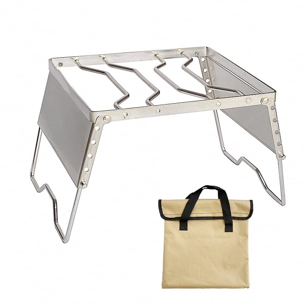 VGAGV Stainless Steel Foldable Stove Stand - Portable Outdoor Camping Pot BBQ Grill with Windproof Bracket & Storage Bag - Perfect for Camping, Hiking, Picnics and Backyard Cooking Accessories