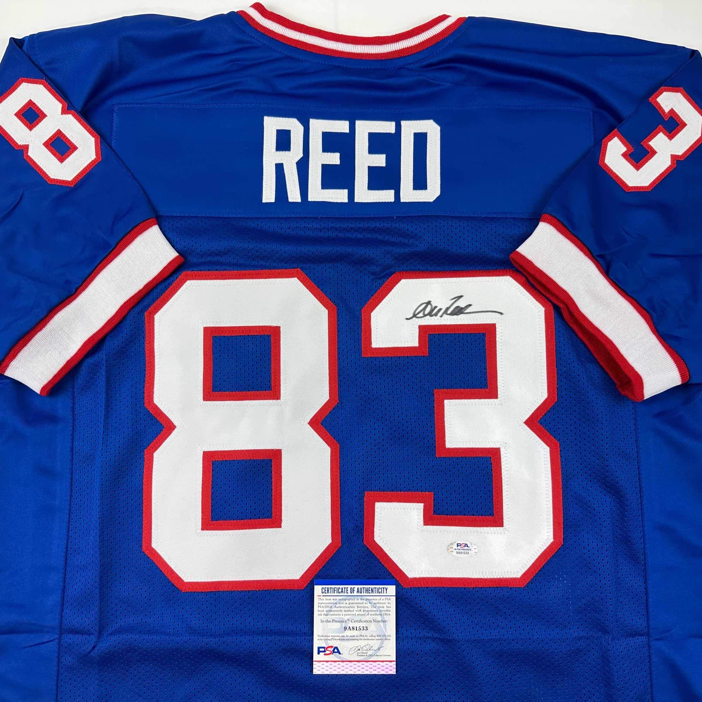 Authentic Autographed Andre Reed Buffalo Bills Blue Football Jersey with PSA/DNA COA - Perfect for NFL Memorabilia Collectors and Sports Fans Display